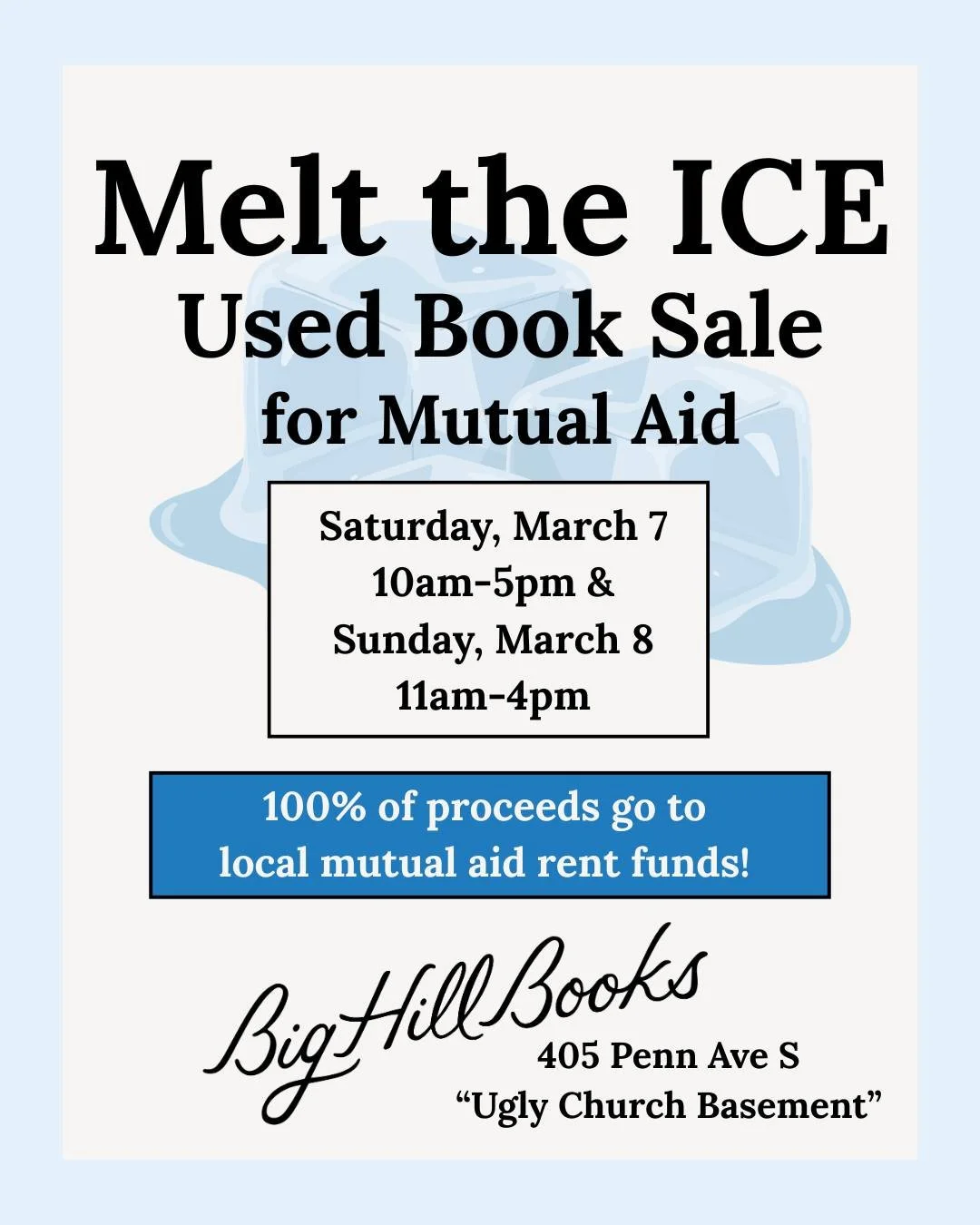 This has been a tough winter for Minnesotans, especially our immigrant neighbors. Looking for a way to help contribute to mutual aid, but don't know where to start? Join us next weekend for our Spring Cleaning: Melt the ICE Used Book Sale for mutual 