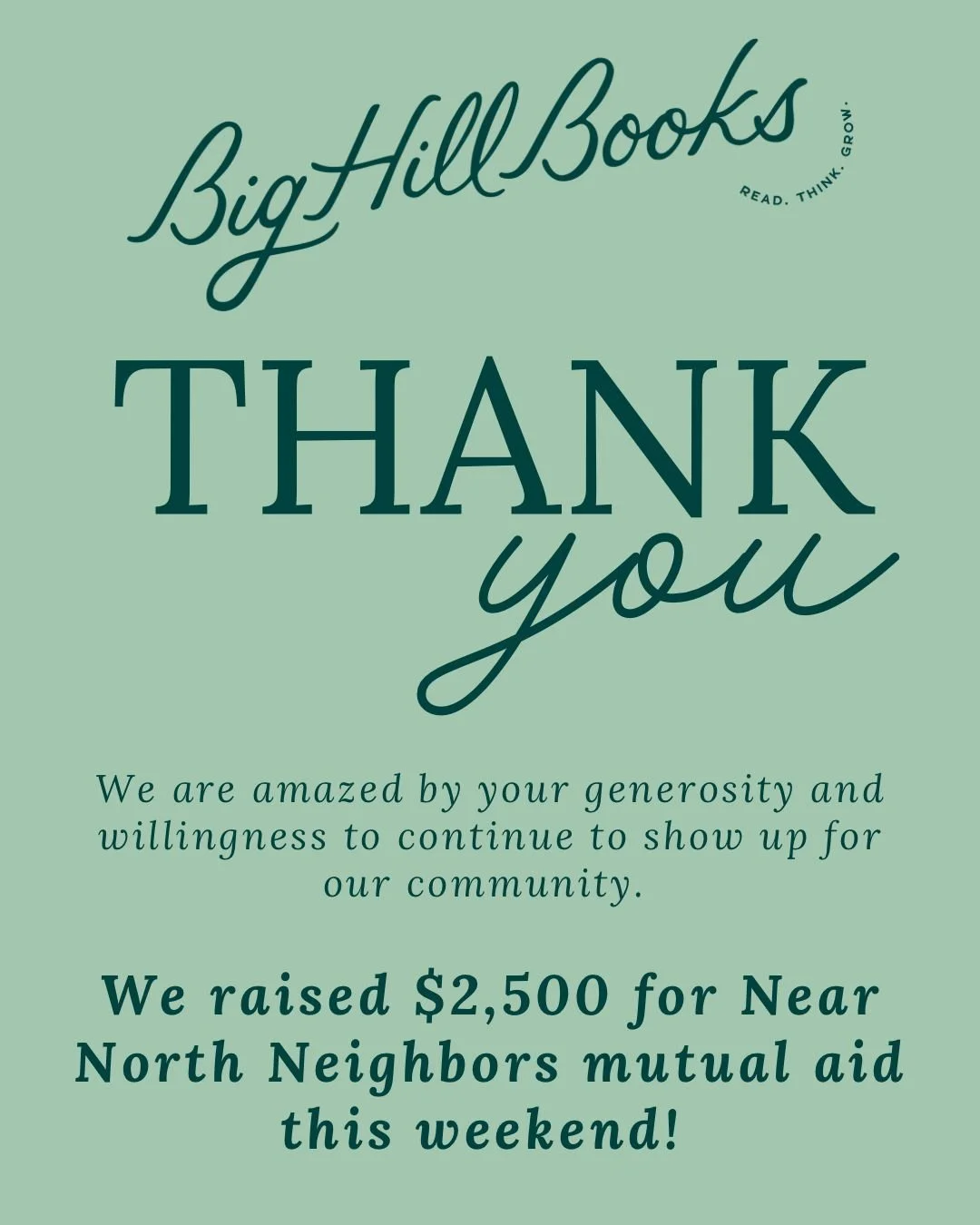 Time and again, our community continues to SHOW UP 👏 our 2nd mutual aid used book sale on Saturday raised $2,500 for Near North Neighbors mutual aid. We continue to be amazed by your generosity and enthusiasm - thank you, thank you, thank you!! 

Al