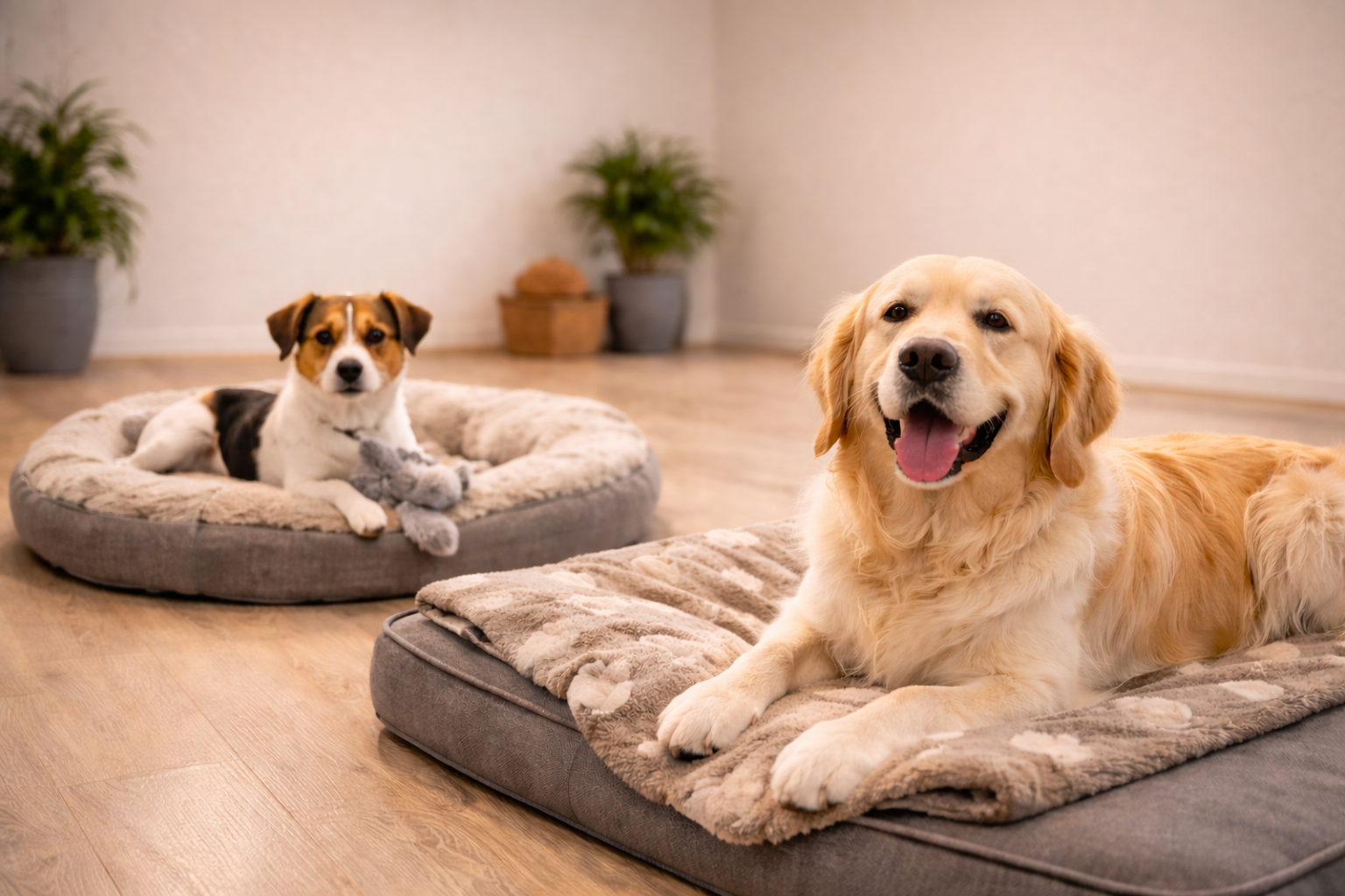 Zwei Hunde liegen in der Hundepension Zürich