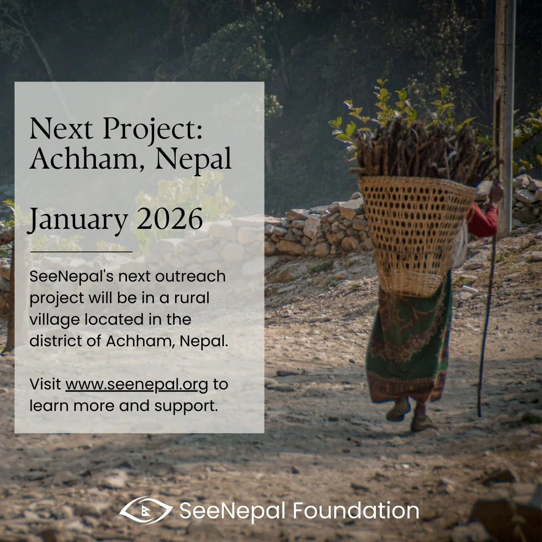 UPCOMING PROJECT: After months of planning, we are excited to announce that our next eye camp is confirmed, and will be in the district of Achham, Nepal🇳🇵 

The eye camp will take place in just a few weeks in January 2026, and the SeeNepal team is 