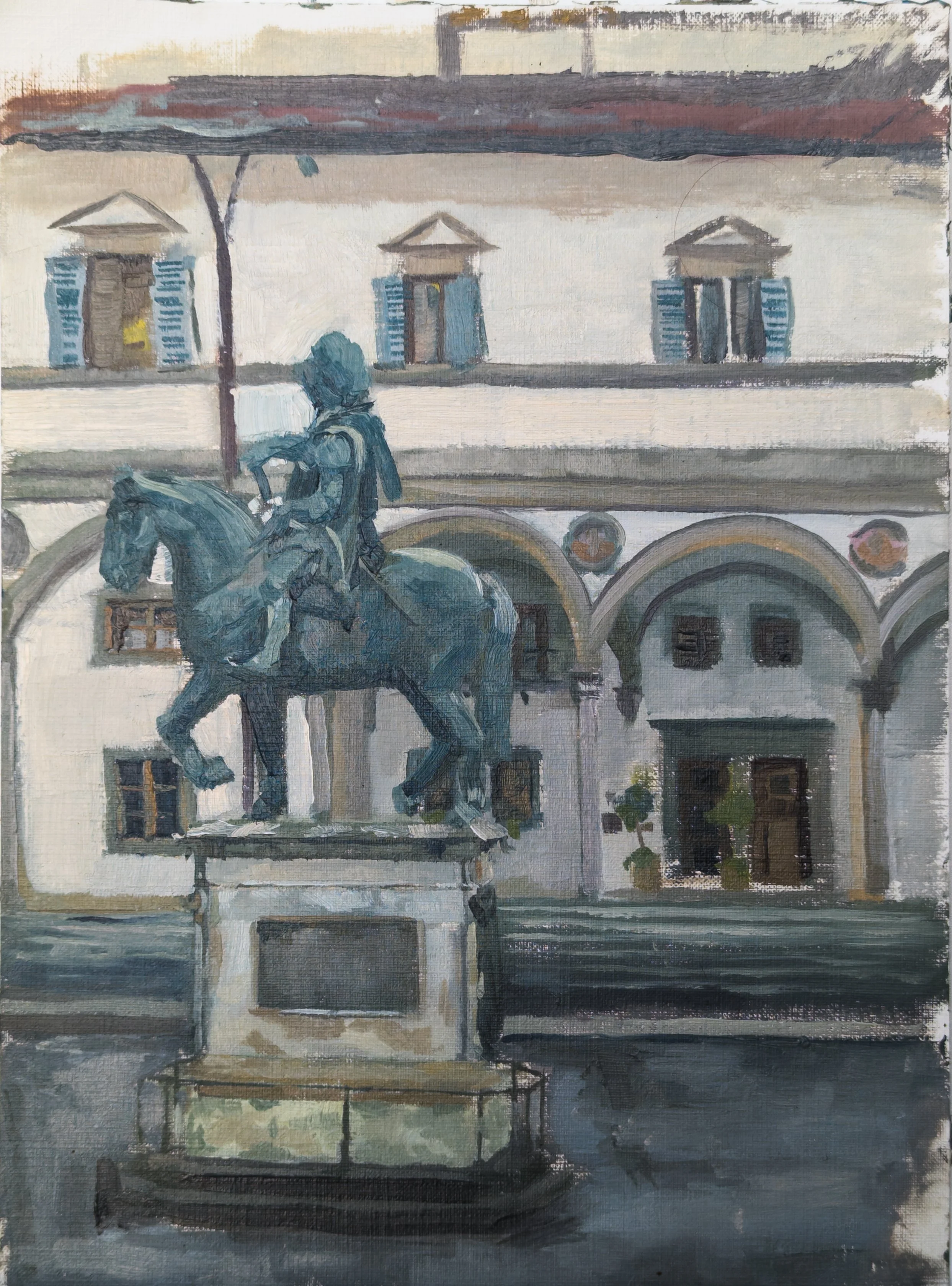 Statua Equestre di Ferdinando I de' Medici - Oil on canvas paper 9.5"x13" - 
Available