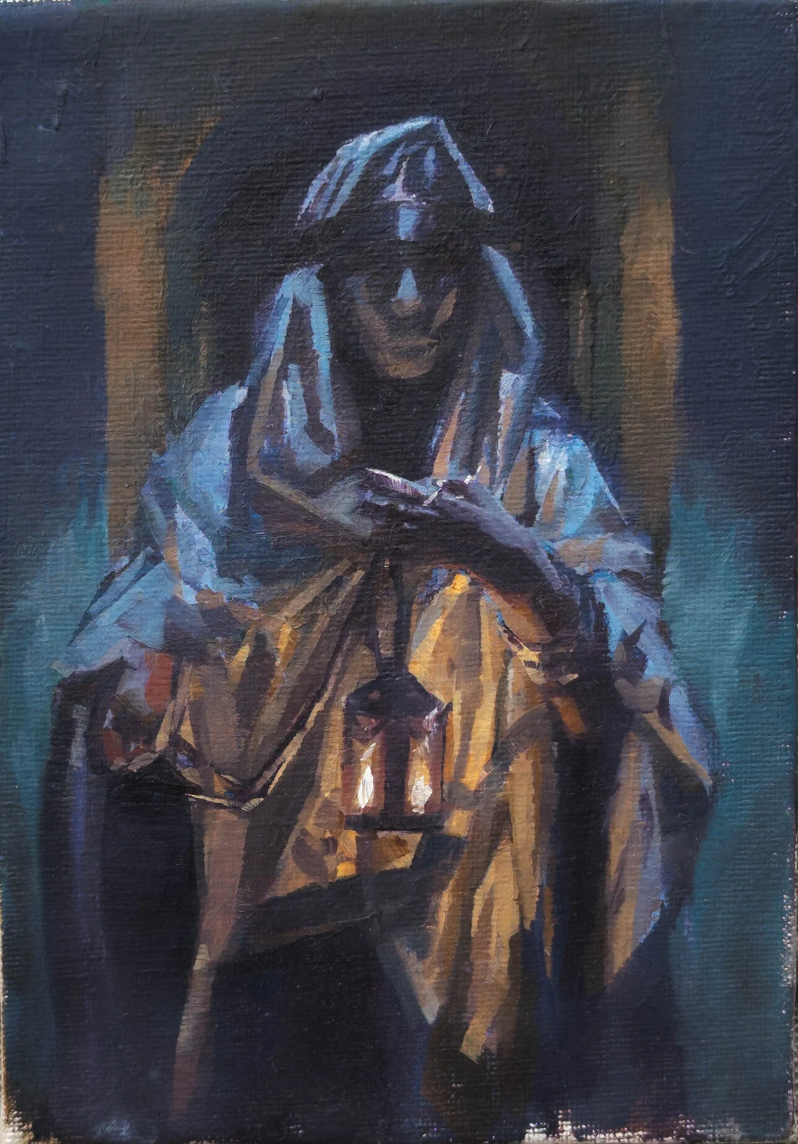 Aimee cloak #2, 5x7" oil on canvas