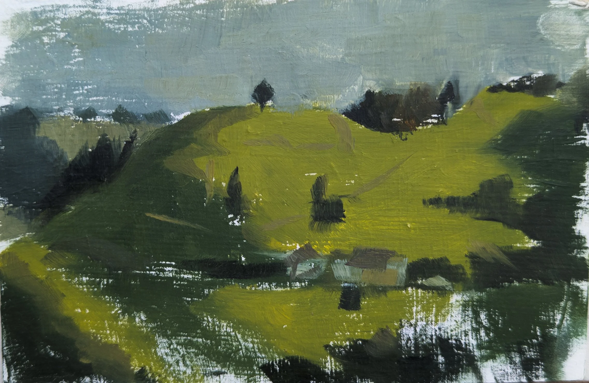 Trubschachen, Switzerland. 5.75x3.75" oil on offcut. Available