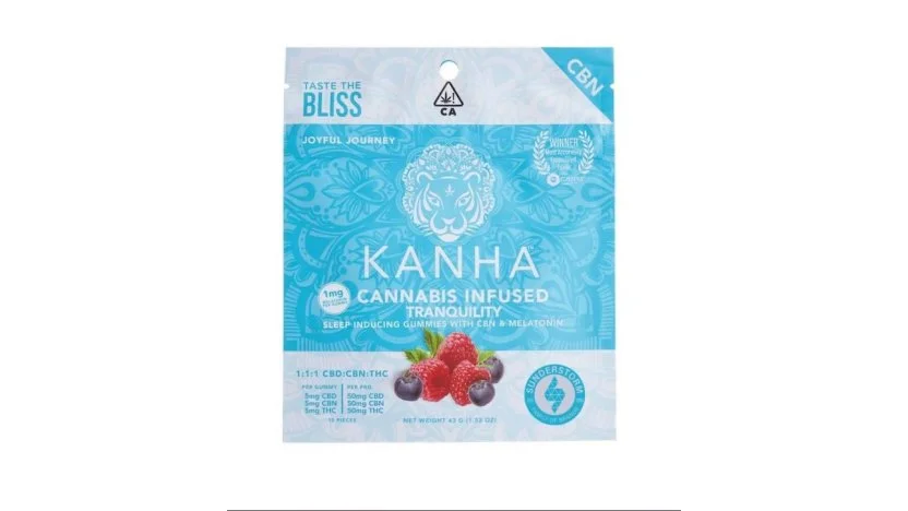 Kanha Tranquility edibles with CBD, THC, and CBN