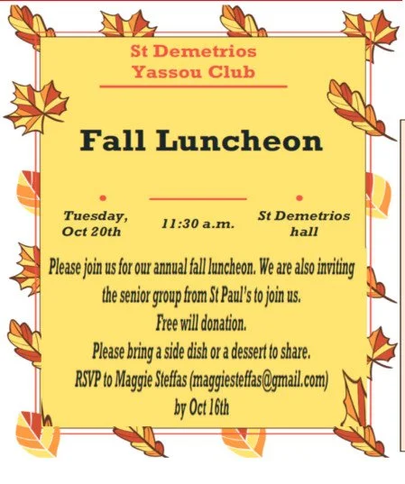 Fall Luncheon for Oct. 20, 2026