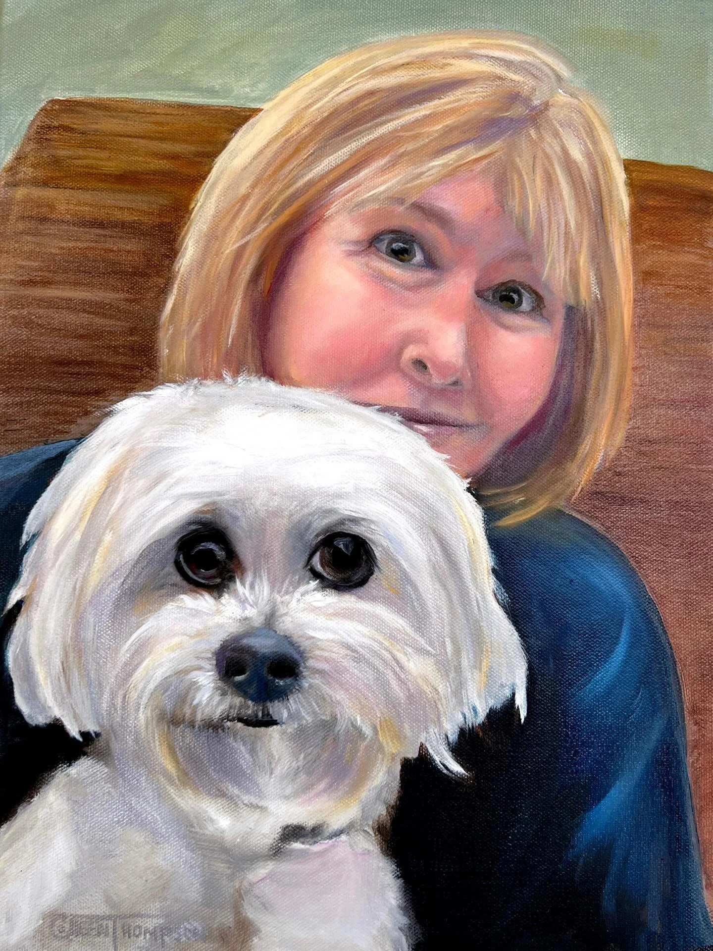 Savoring the small things in life. Loved combining the warmth of this mother-and-pup bond with a custom background tone, matched precisely to Deb&rsquo;s color swatch. Every brushstroke is unique!

#PortraitPainting #PetPortraitArtist #CustomPortrait