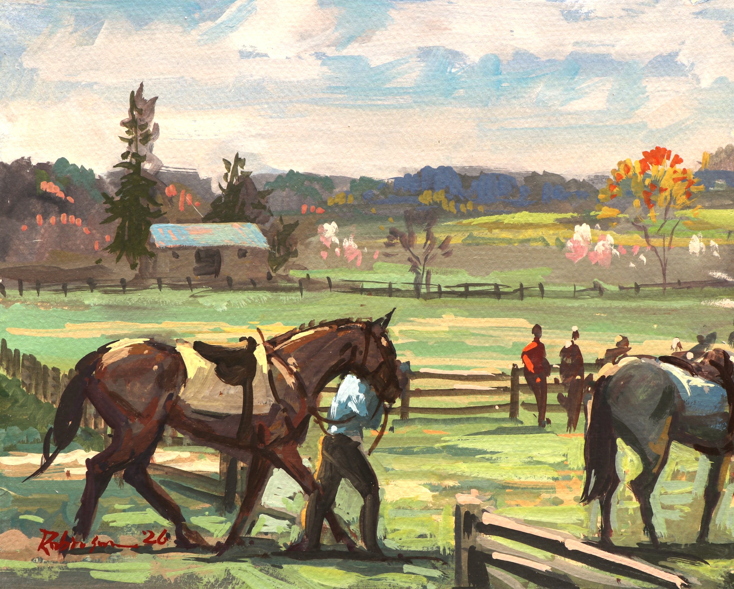 Heading to the Paddock, 8x10 in, Gouache on Artboard - $800