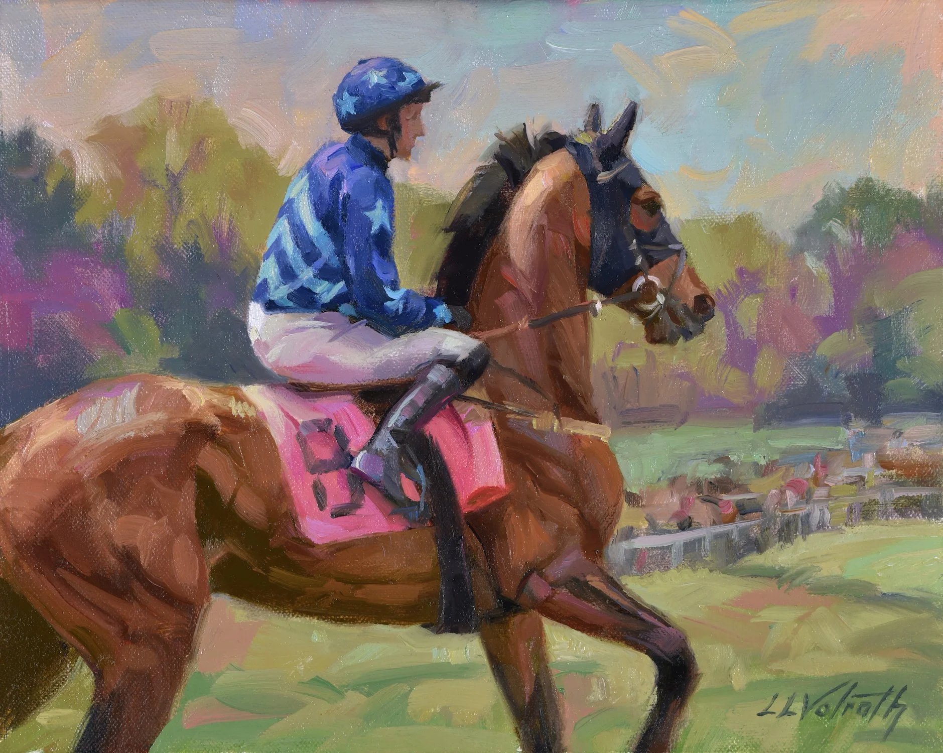 "Onto the Course" by Linda Volrath, 8 x 10 inches, Oil - $850 - SOLD