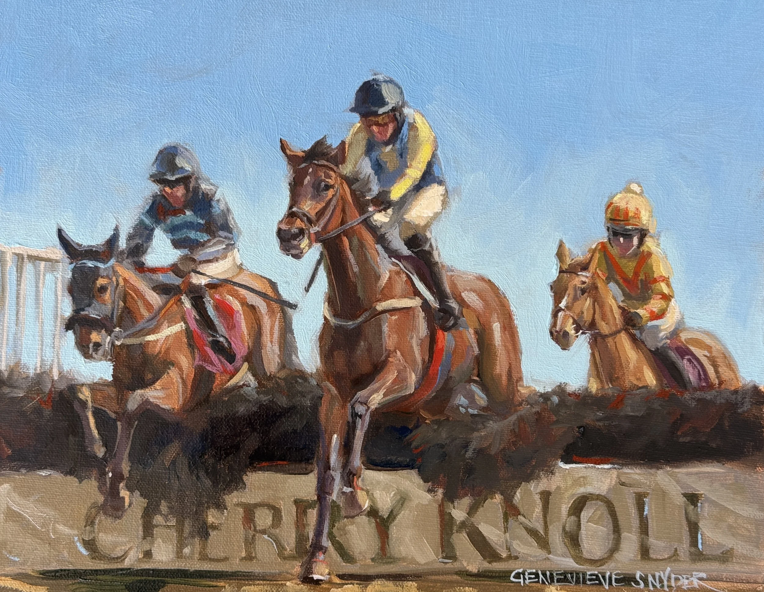 "Cherry Knoll" by Genevieve Snyder, 8 x 10 inches, oil on linen board (from the 2025 Radnor Hunt Races) - $500 - SOLD