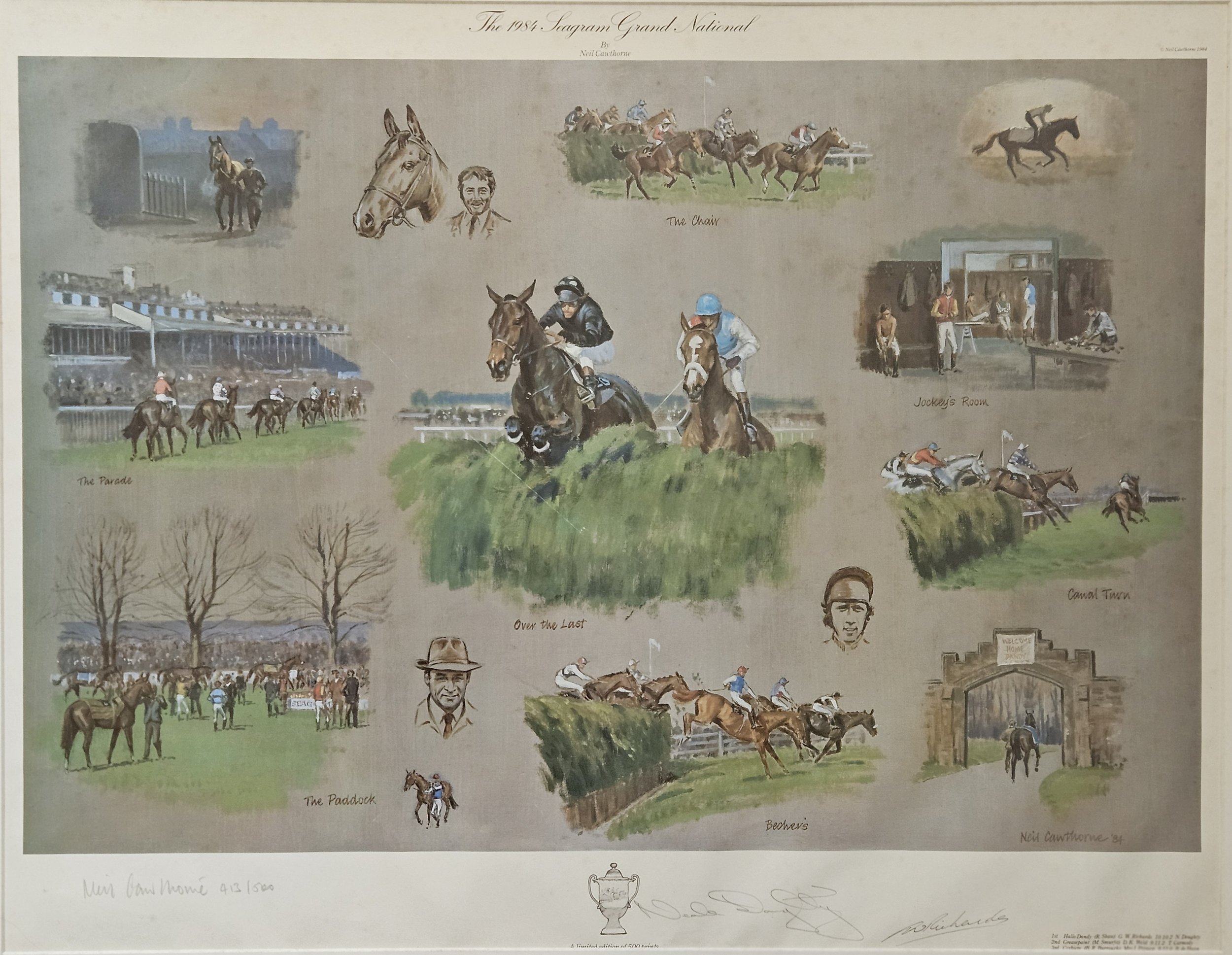 "The 1984 Seagram Grand National" by Neil Cawthorne, 20 by 26 inches, signed print number 413 of 500 - $200