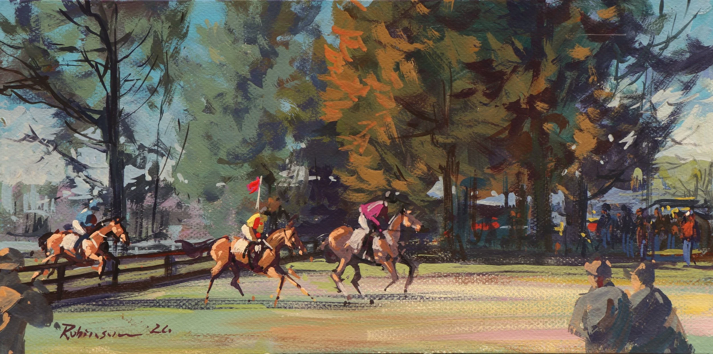 Top of the Course, 8x16 in, Gouache on Artboard - $1,200