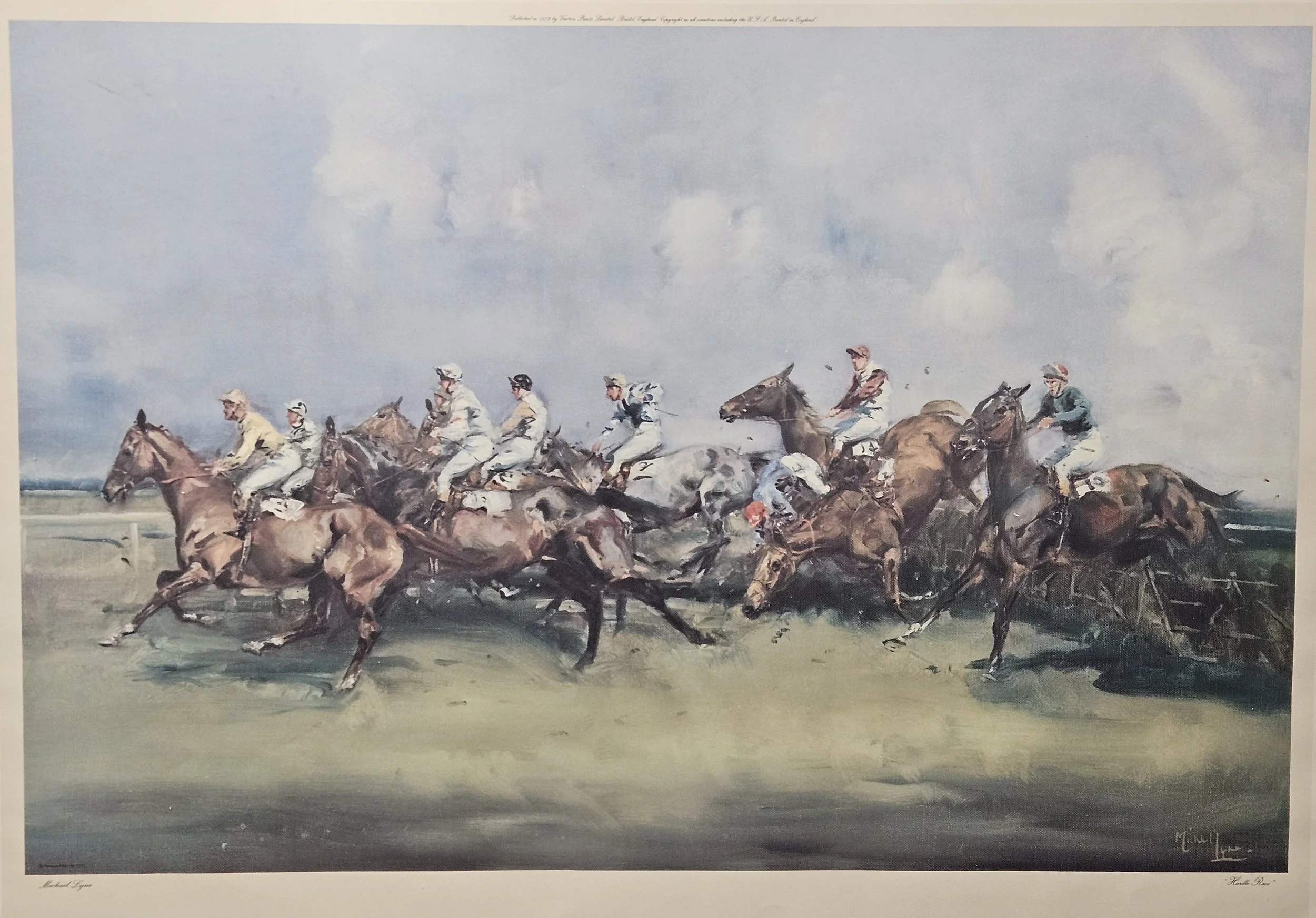 "Hurdle Race" by Michael Lyne, Color Offset Lithograph, 24 by 26 inches unframed - comes matted and framed - $500