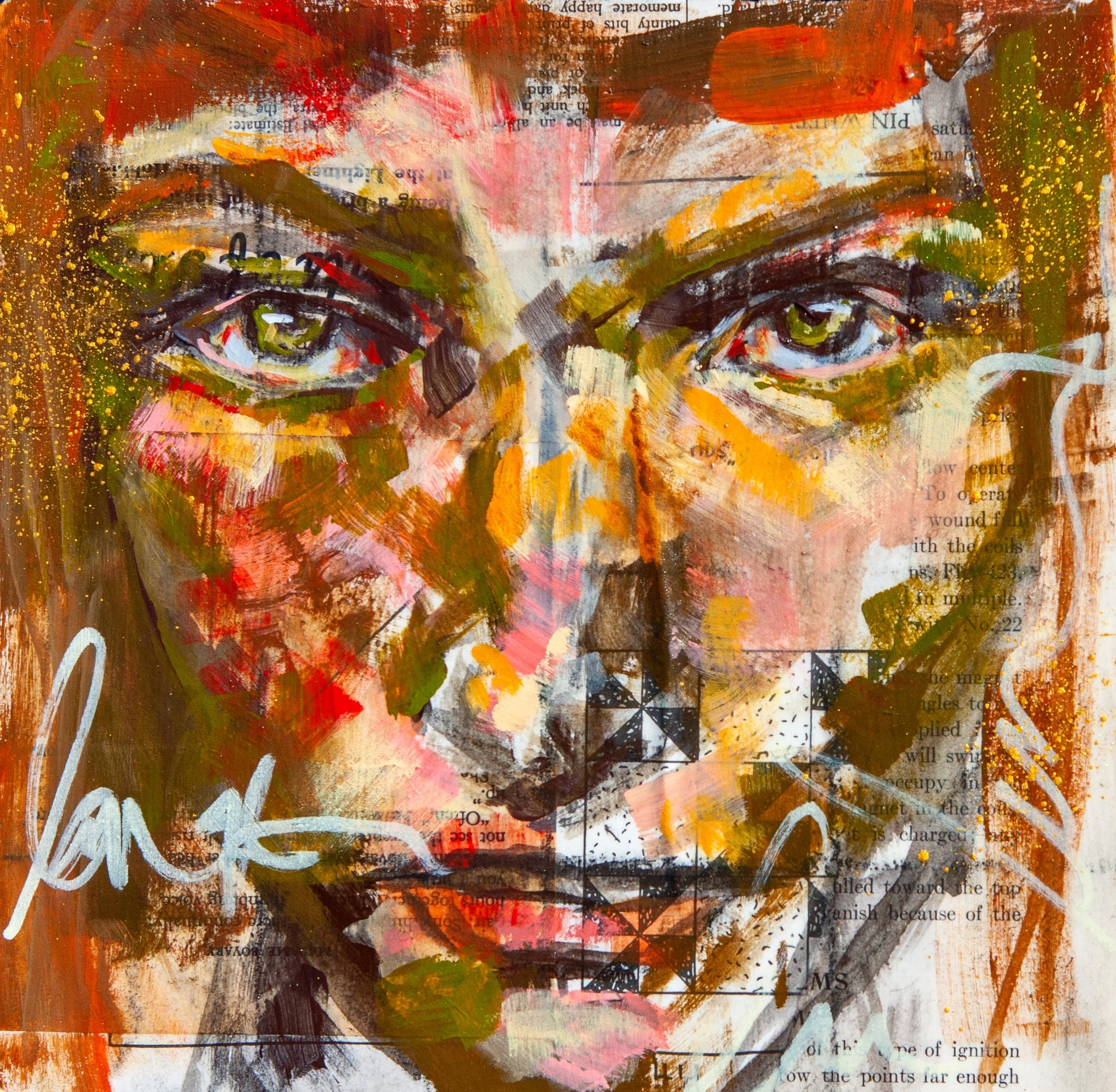 Command,  Mixed Media on Board - 8" H x 8" W, Available