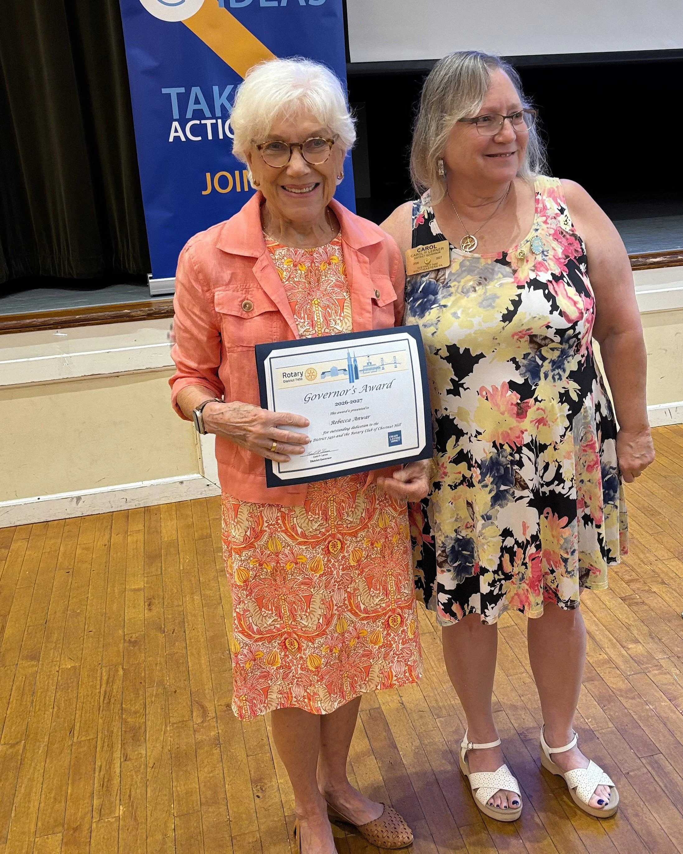 Rebecca Anwar, District Governor Carol Lerner