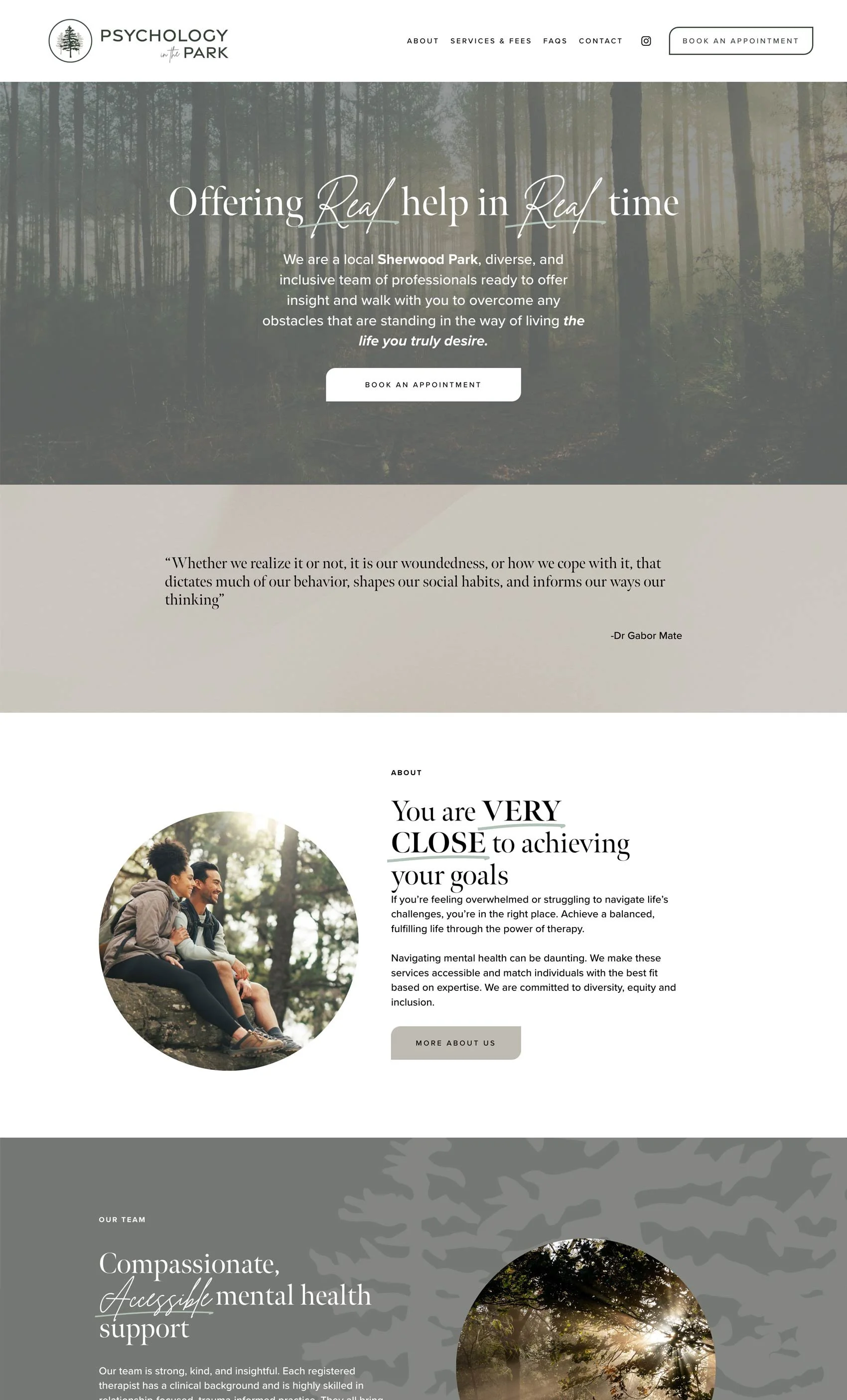 Psychology in the park screenshot designed by Sprint websites, peaceful inviting website
