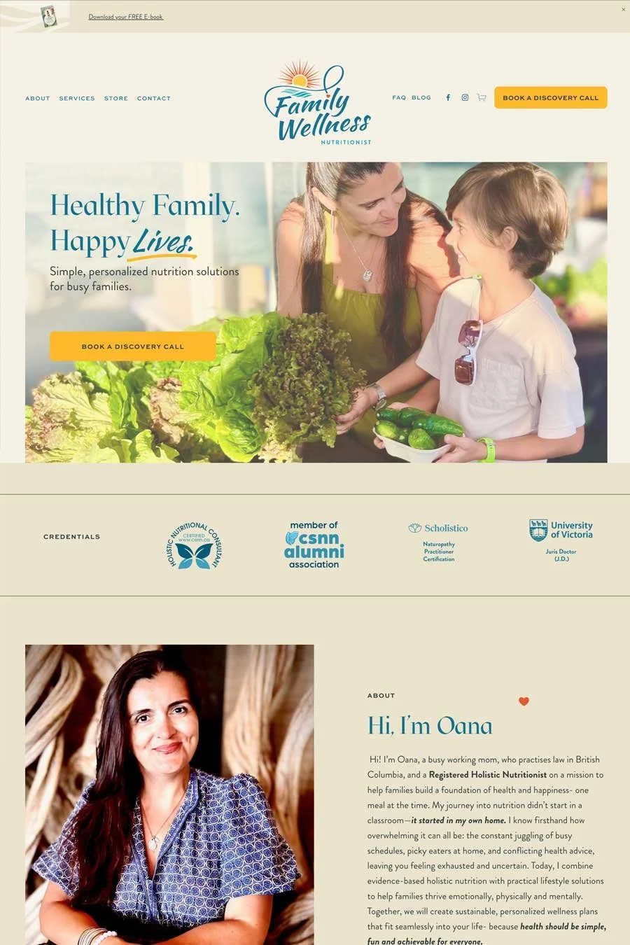 Screenshot of family wellness nutritionist website