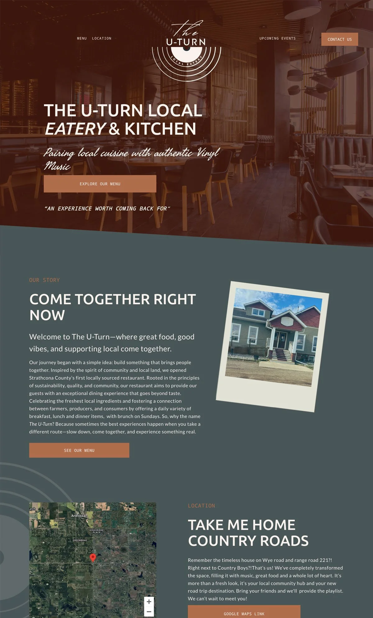 The U-Turn Restaurant Website Homepage