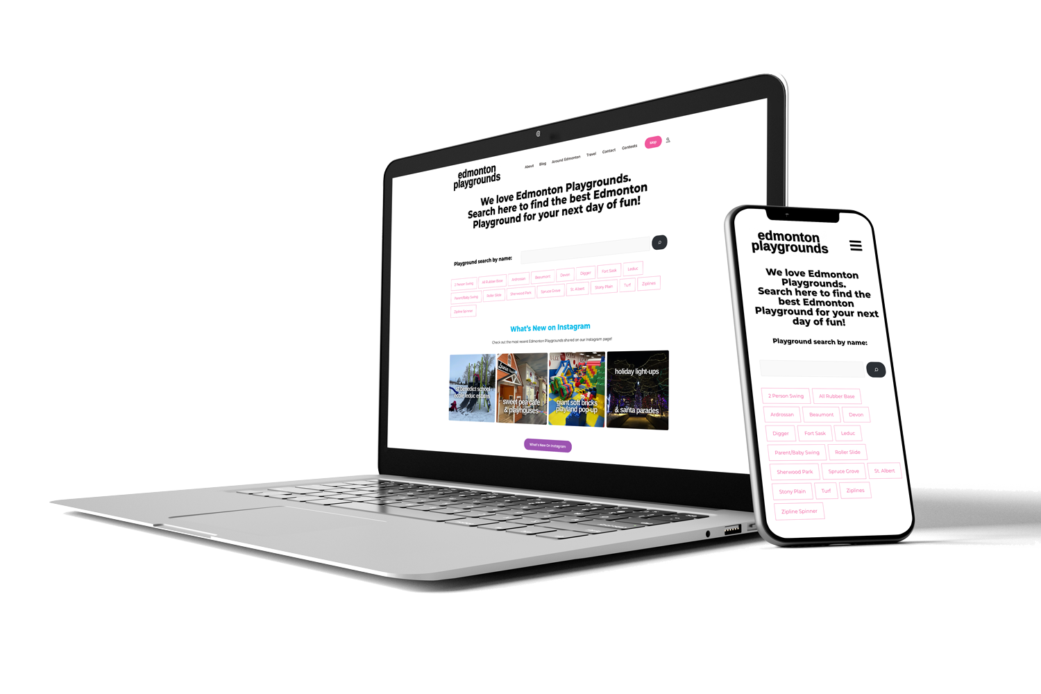Edmonton Playgrounds website displayed on desktop and mobile