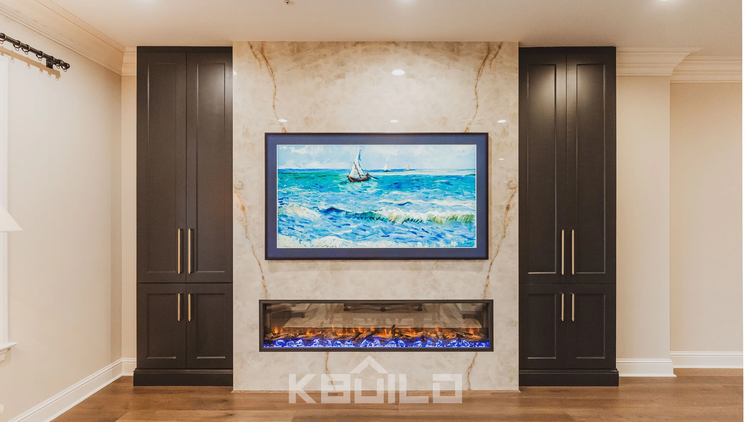 Stone fireplace built in remodel