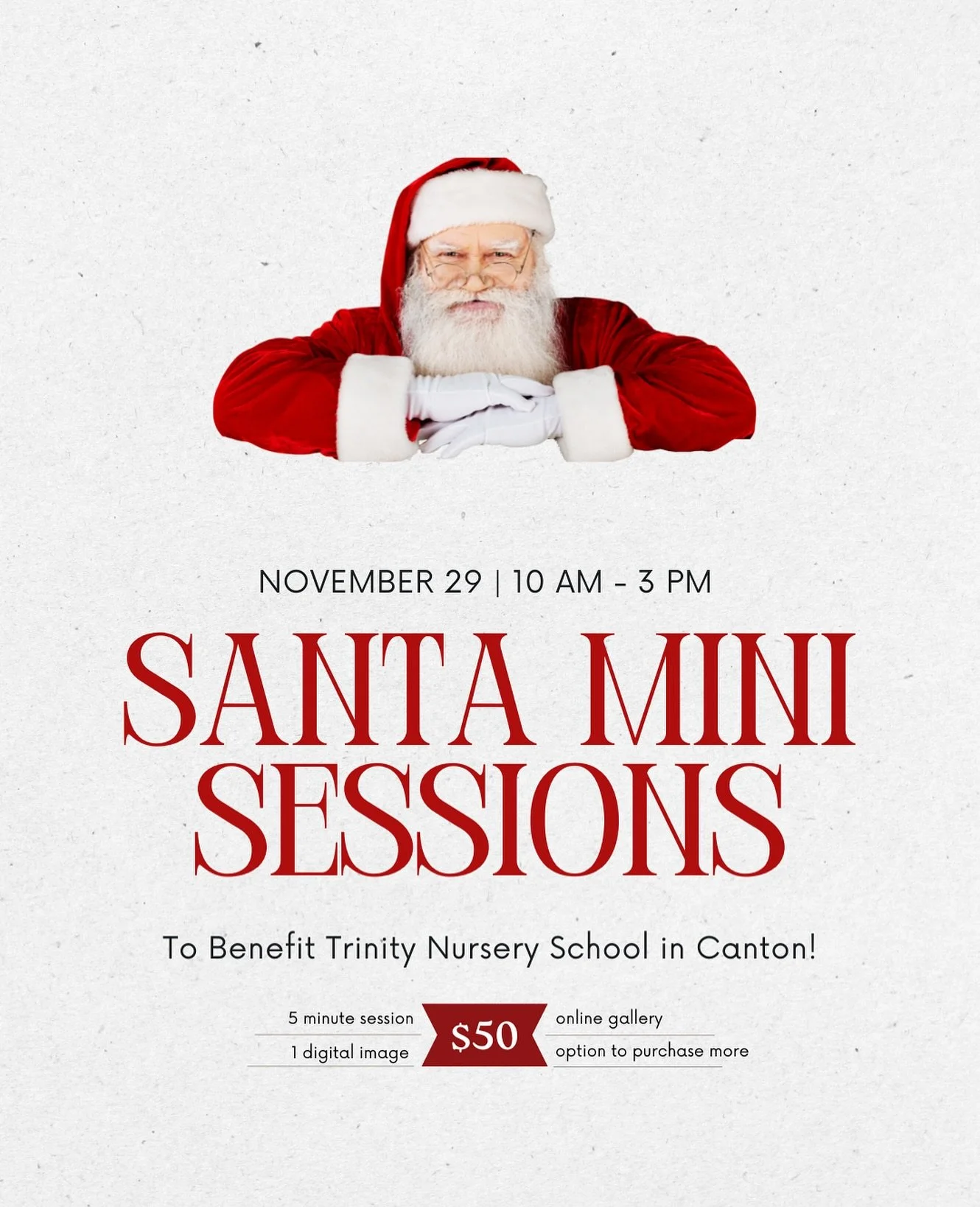 Join me in welcoming Santa to Canton on November 29th! I&rsquo;m so excited to be teaming up with Trinity Nursery School as they host this super fun event. After a quick visit and photo-op with Santa, write a letter to the North Pole, and peruse the 