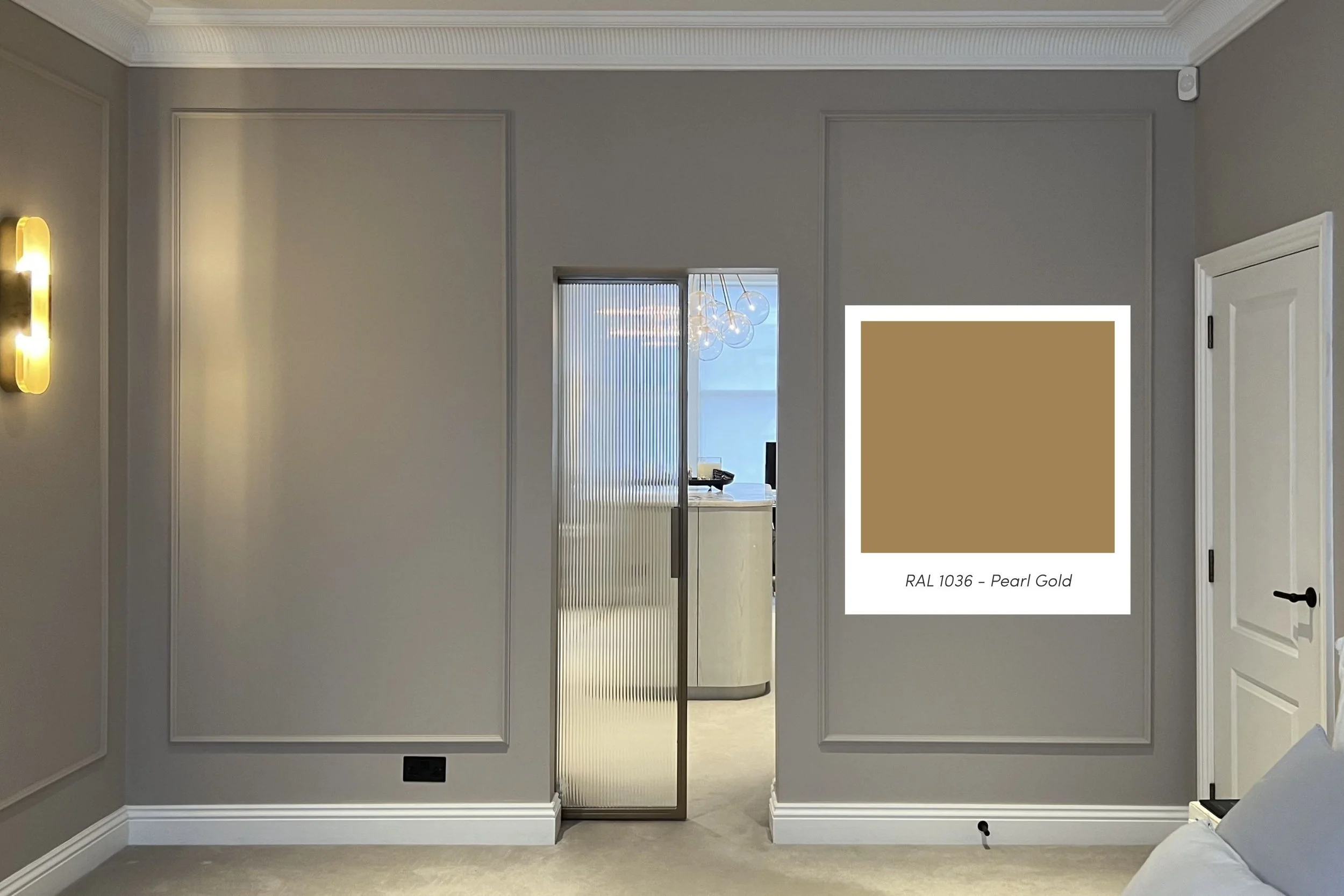 RAL 1036 Pear gold pocket door between bedroom and dressing room