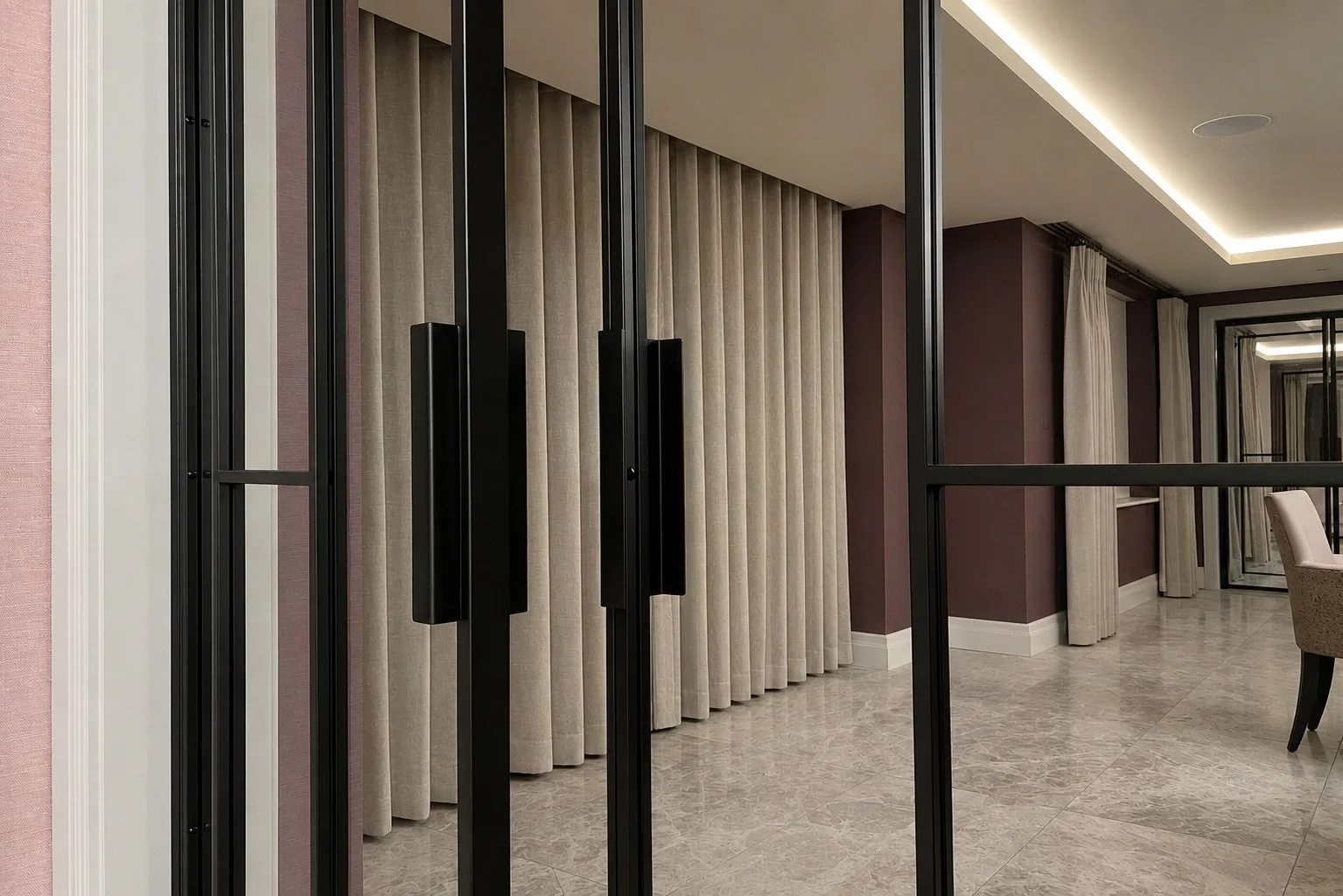 Close-up craftsmanship detail of a bespoke steel internal door by Joshua James.