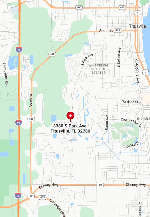 Google Map showing the location of Dandelion Therapy Group at 3380 S Park Ave Ste 9, Titusville FL 32780