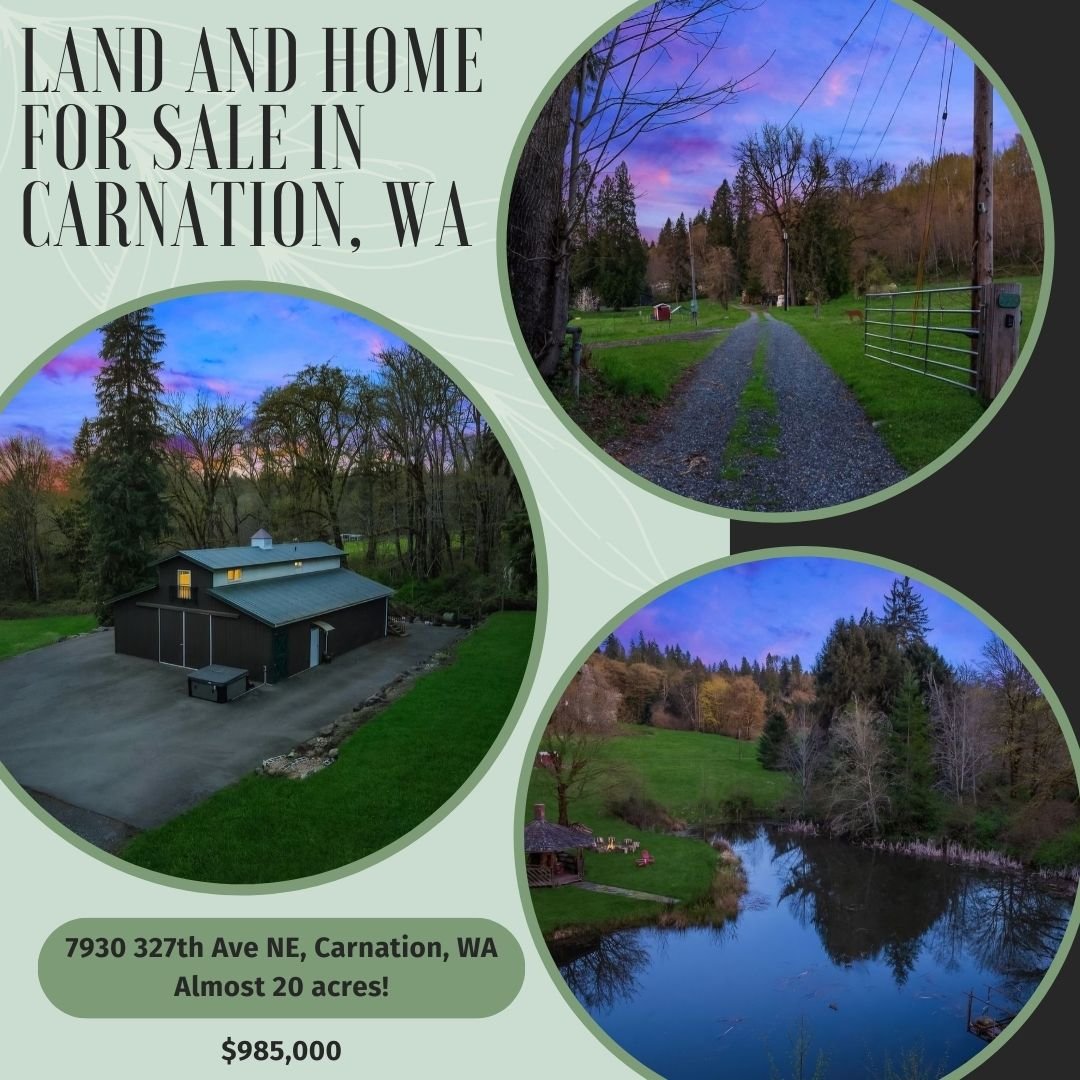 A dear friend and stewardess has loved this land and tended community here ~ please pass this opportunity for transition and development of more homes here in Carnation! 🌳

DM me or @nicolejigroup for details! 🏡

#forsale #WArealestate #landsteward