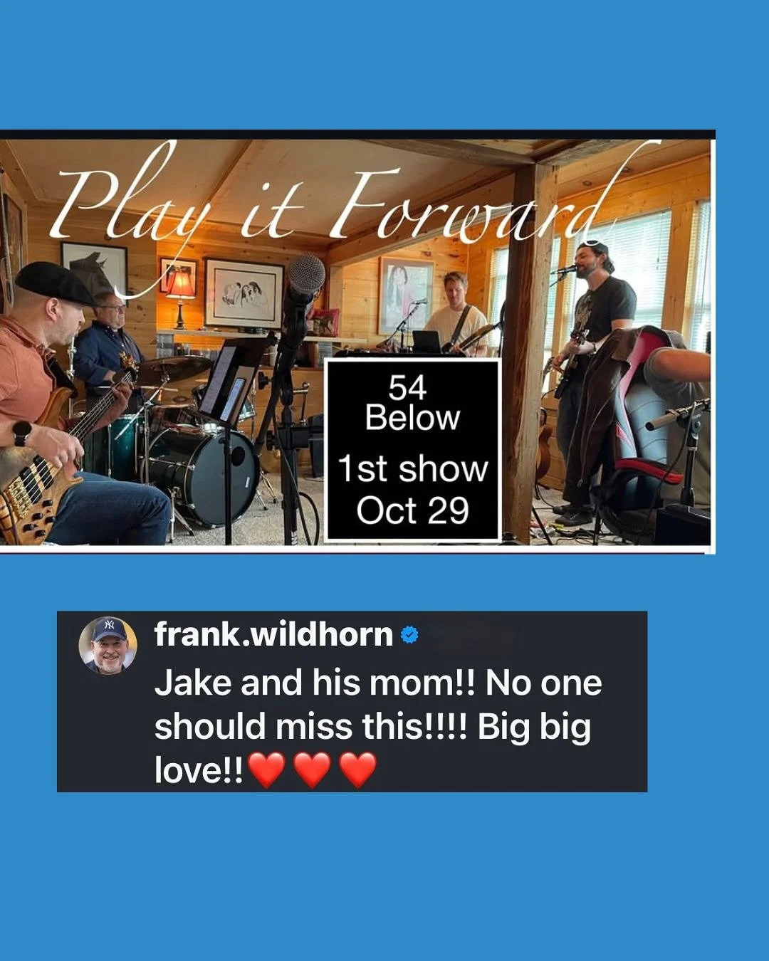 No one should miss this!! Jake and his Mom ๐ Play it Forward @54below October 29th and November 5th
@jakewildhorn @linda.eder.792