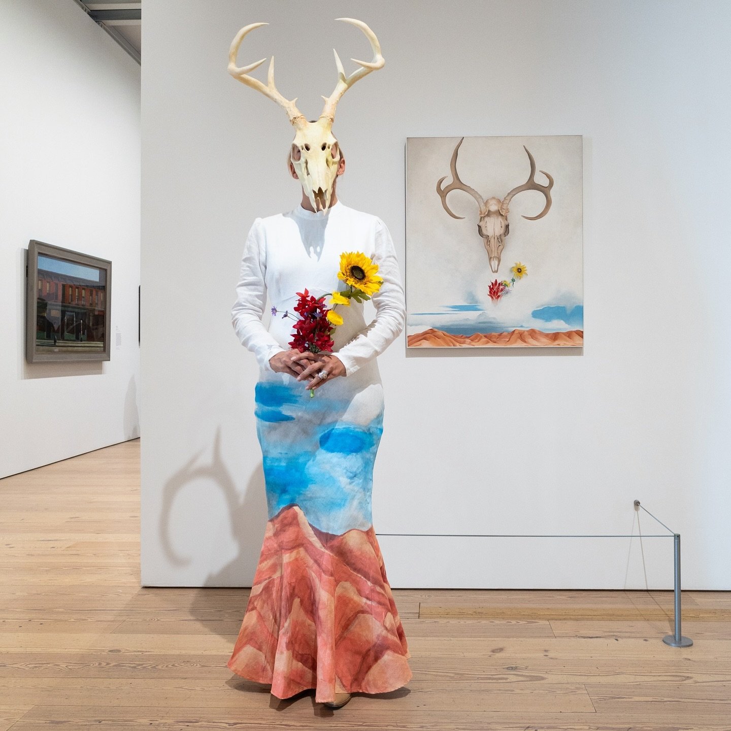 Happy #ArtHistoryHalloween! My costume is inspired by Georgia O&rsquo;Keeffe&rsquo;s Summer Days, 1963, in the collection of the&nbsp;@whitneymuseum and currently on view on the 7th floor. The painting depicts a deer skull and flowers, both symbols o