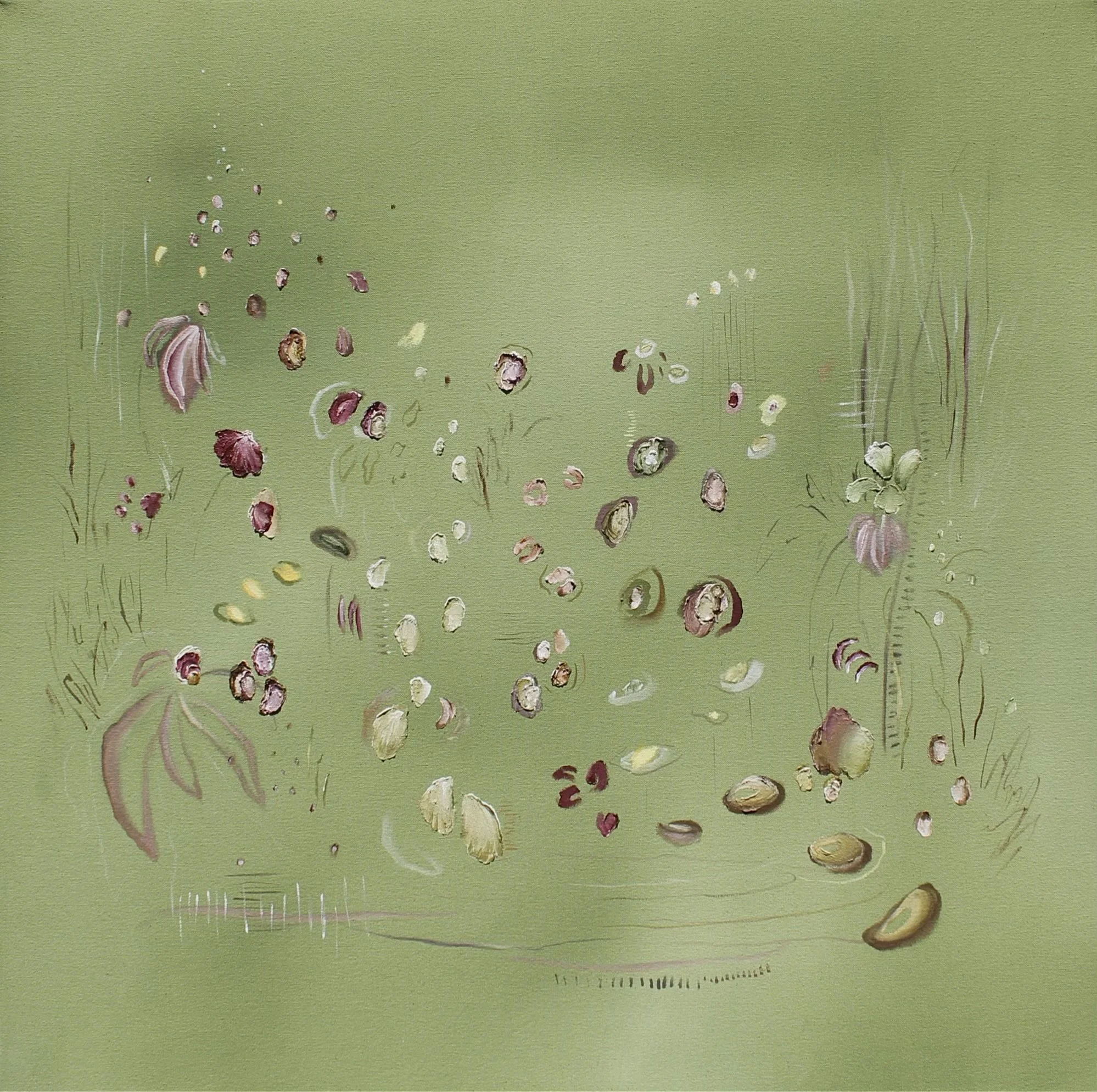 THE COOP, 30x30 inches, acrylic and pastel on unprimed canvas