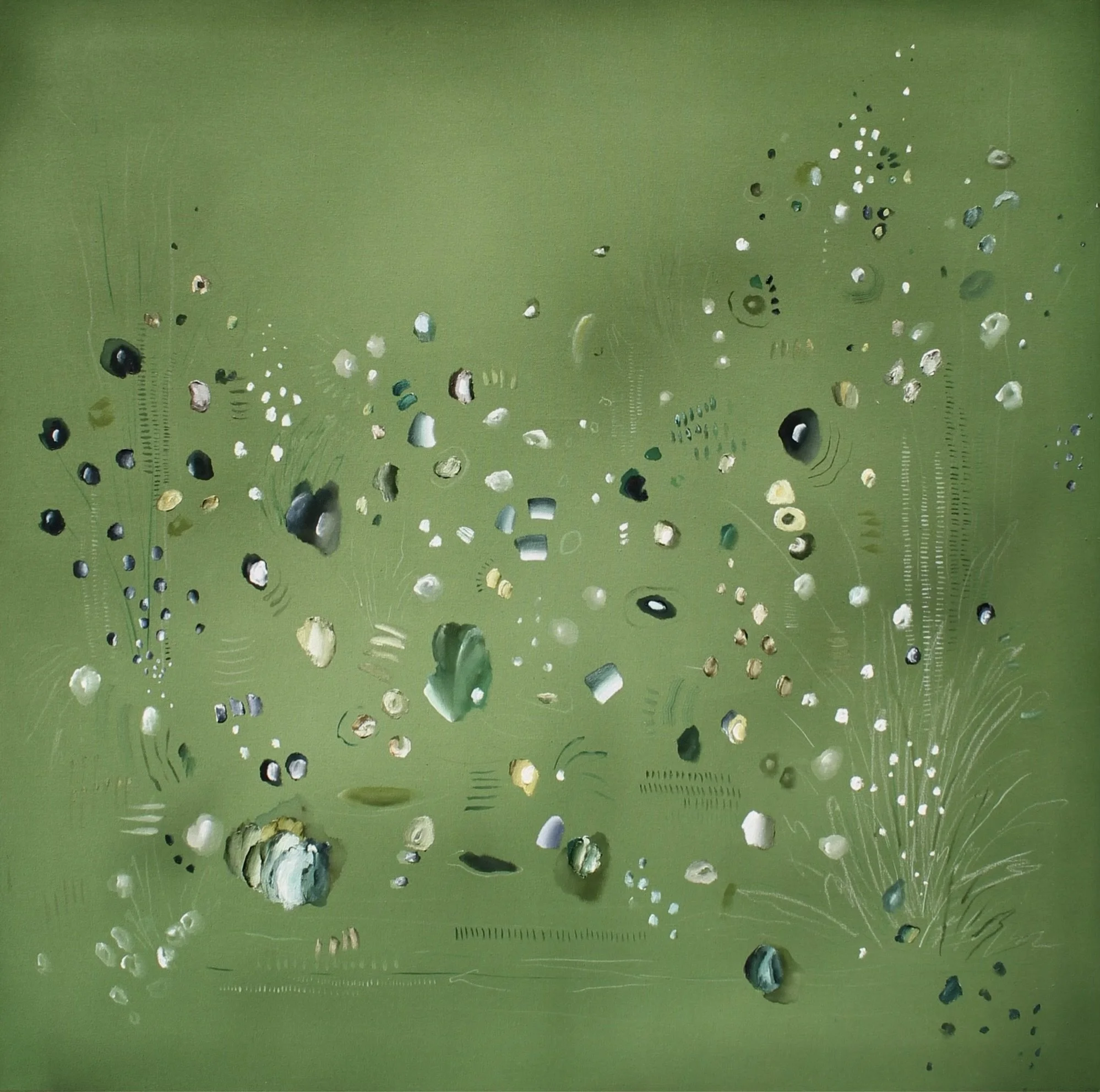 JADE, 40x40 inches, acrylic and pastel on raw canvas