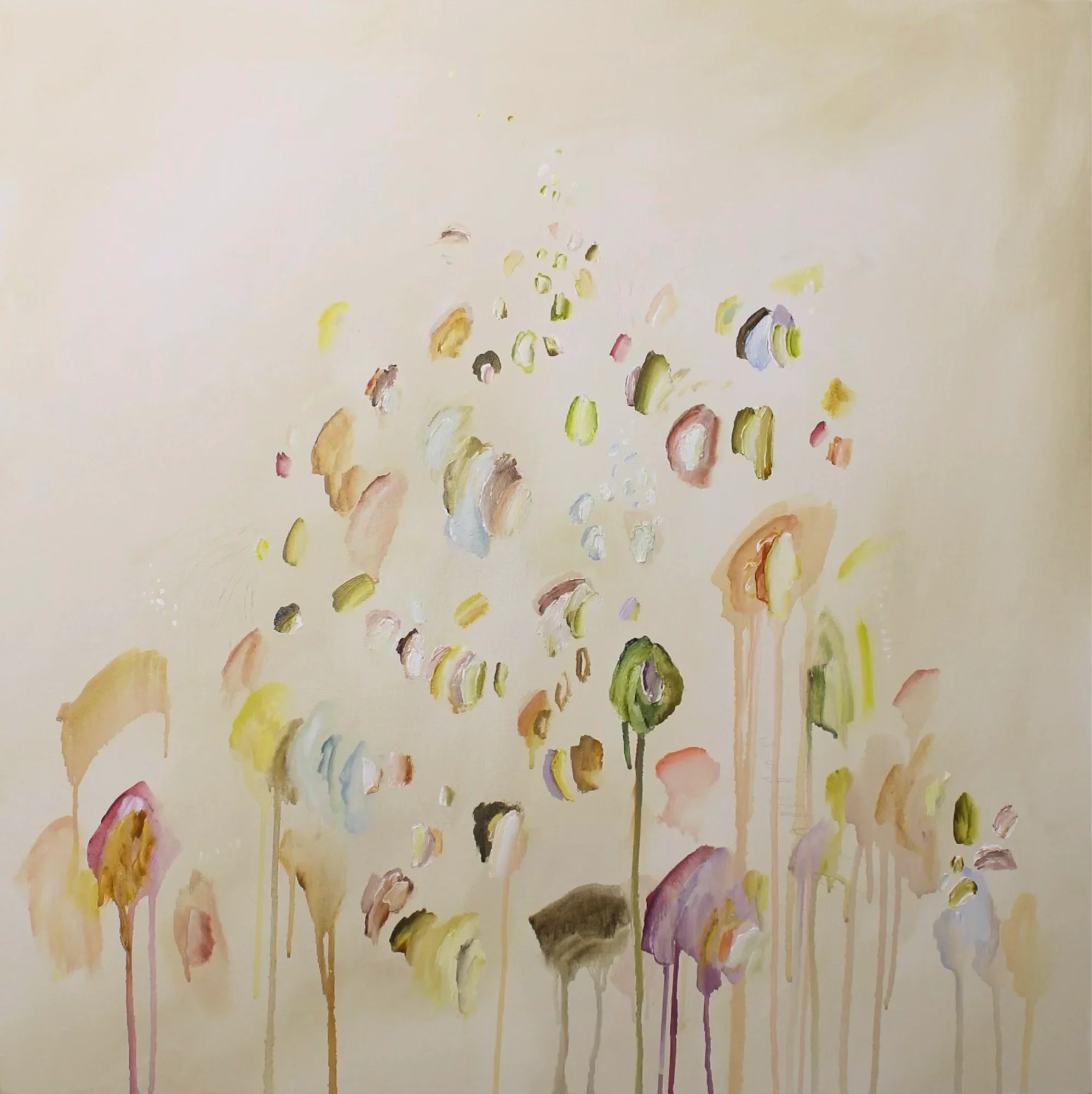 GARDENERS, 30 x30 inches; acrylic and pastel on gallery wrapped canvas