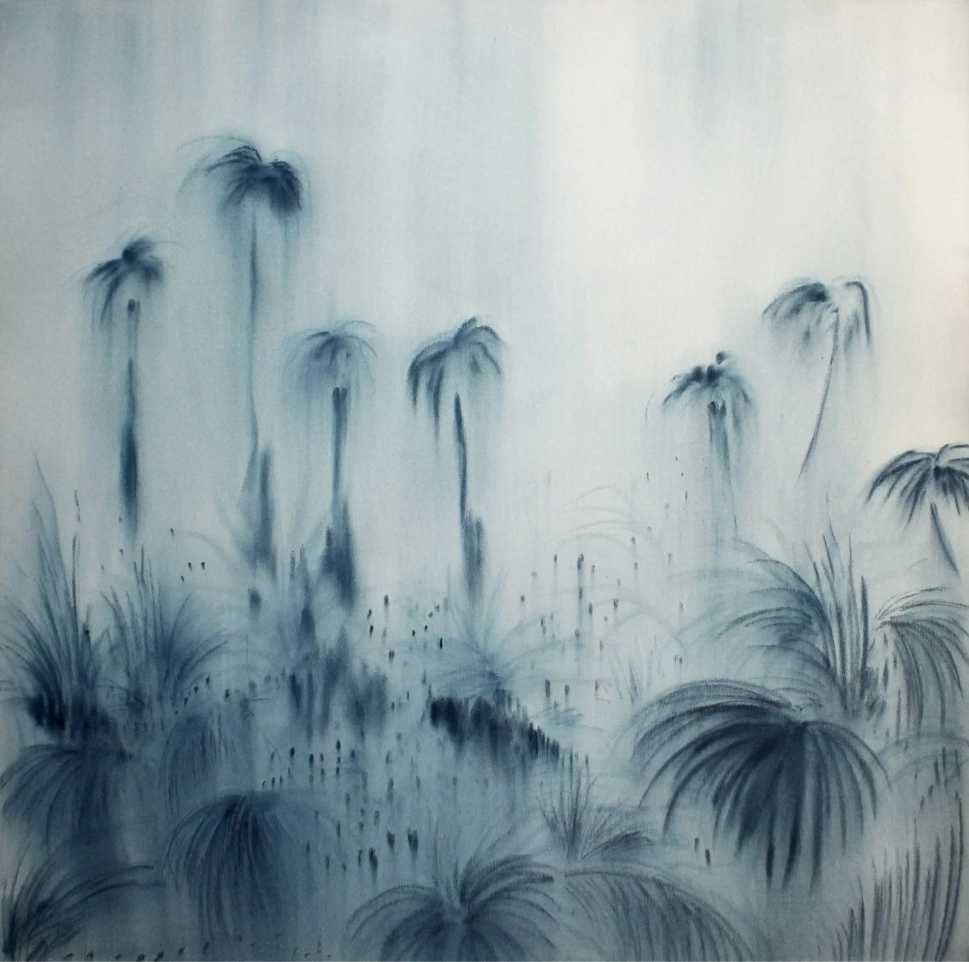 BLUE MOON, 40x40 inches, acrylic and pastel on raw canvas