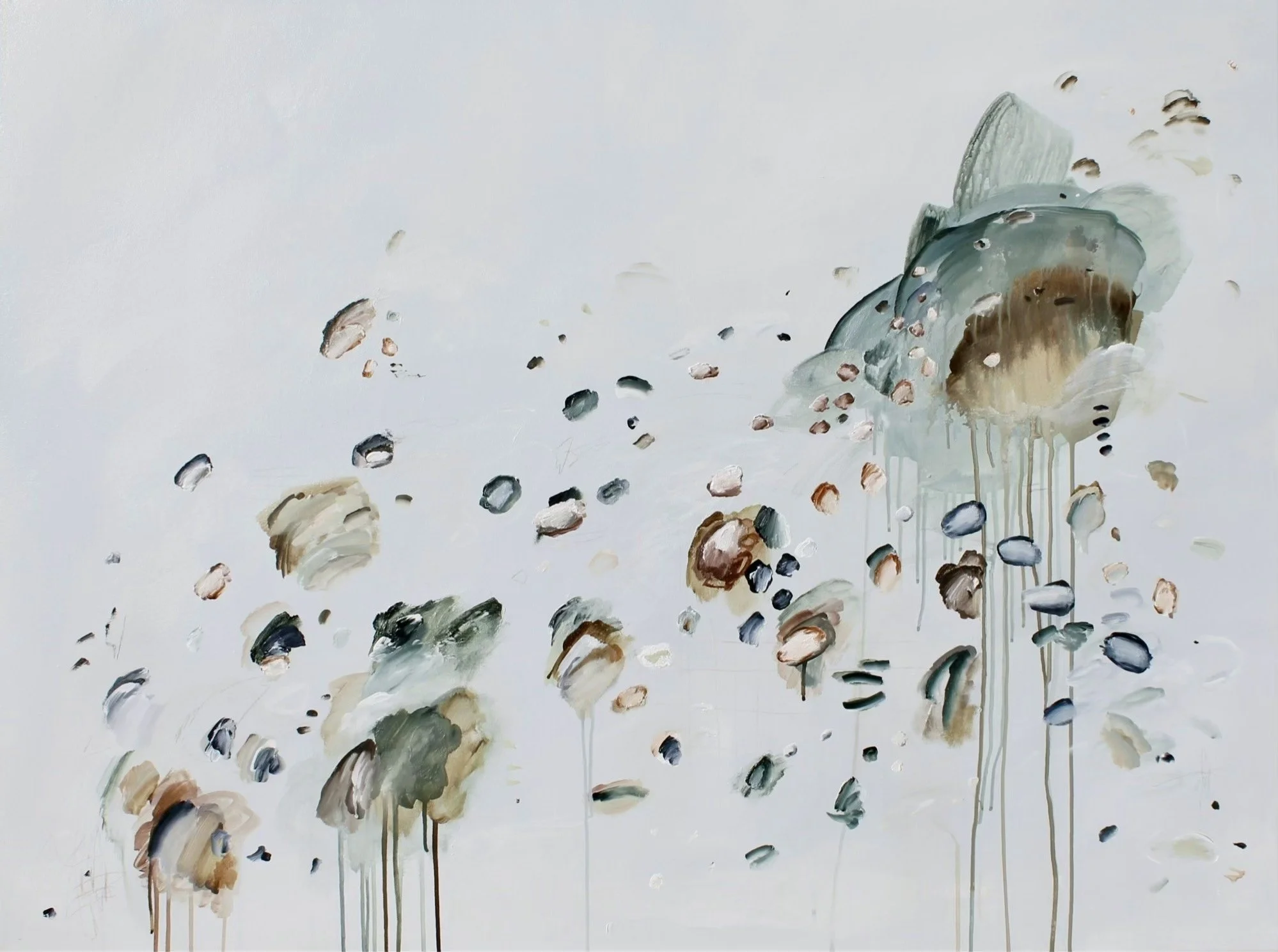BRINE AND BLUE, 48x36 inches; acrylic and pastel on gallery wrapped canvas
