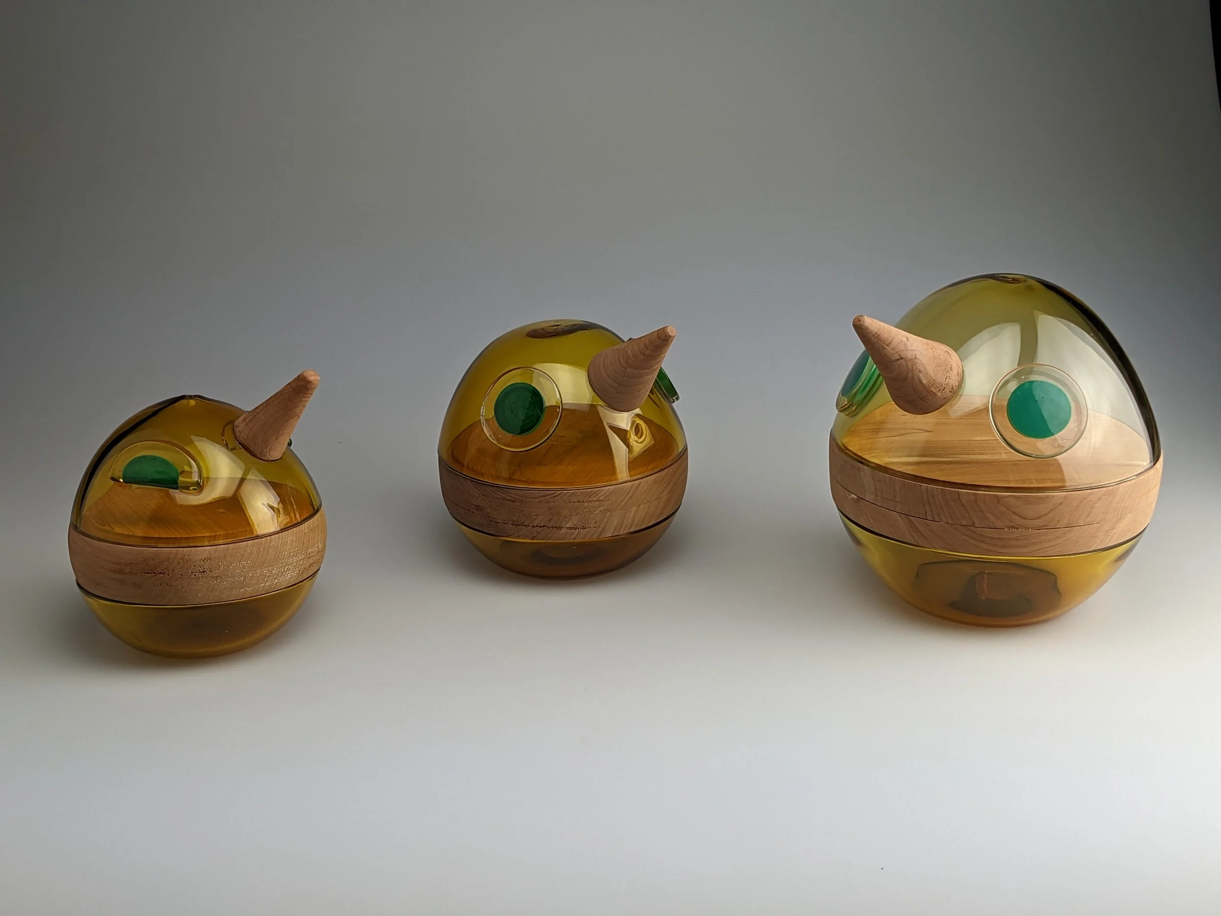Yellow Bird Family | Glass and Wood