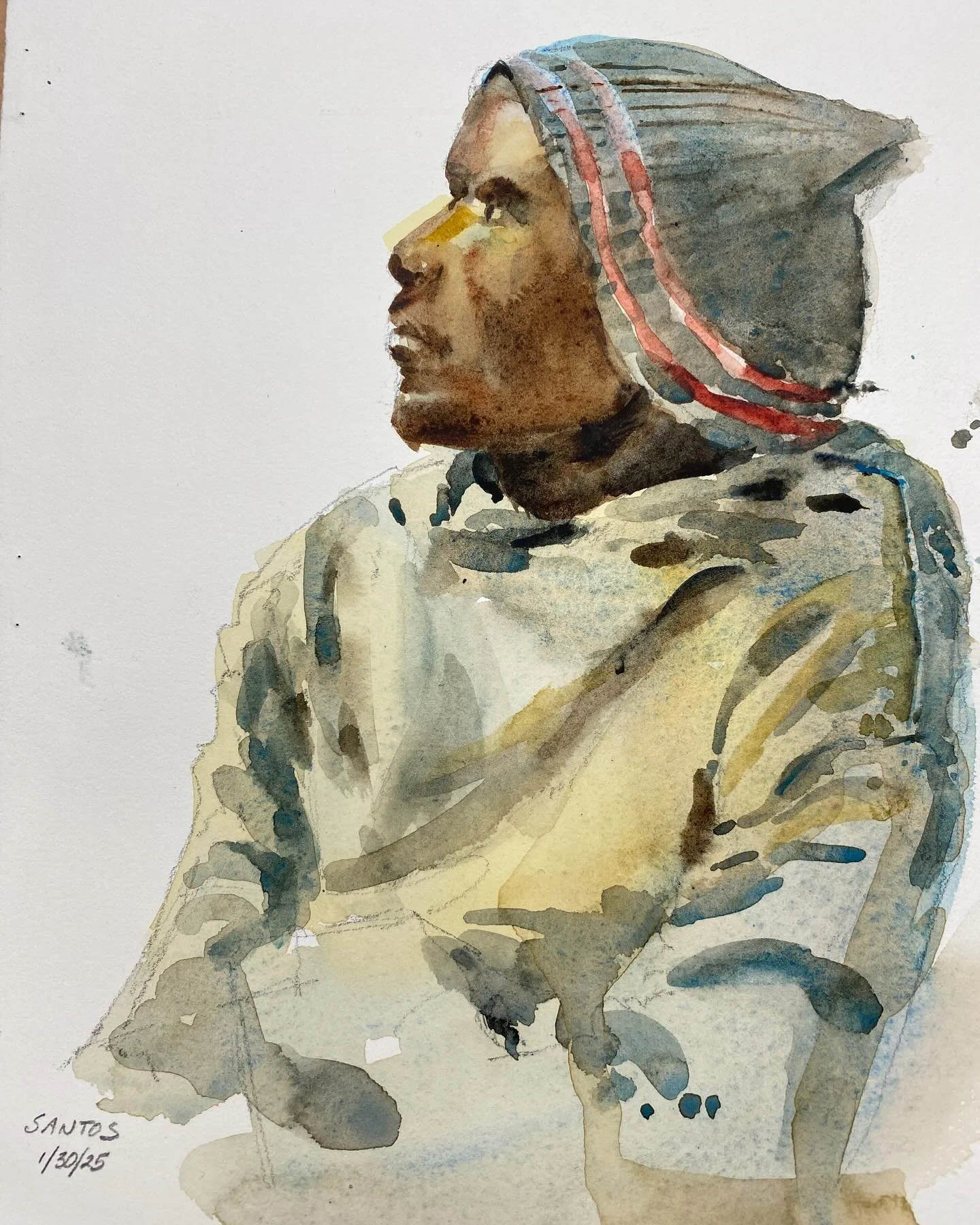 Santos was our life drawing model today. #watercolor #tonyconnerart #lifedrawing