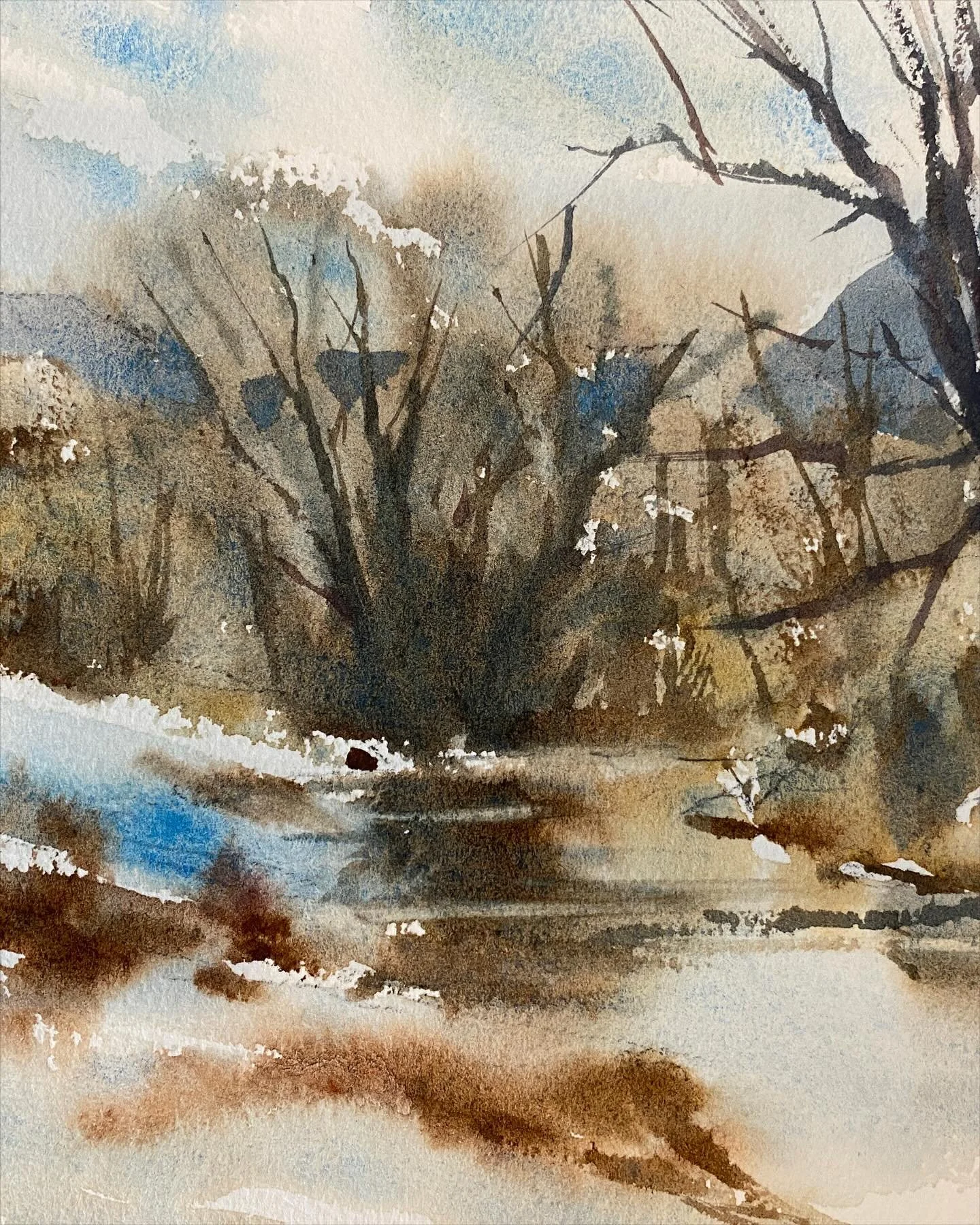 &ldquo;West River In Winter&rdquo; #tonyconnerart #watercolor #watercolorpainting #watercolorlandscapes #winter #landscapepainting