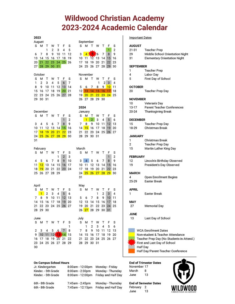 Calendars — Wildwood Christian Academy