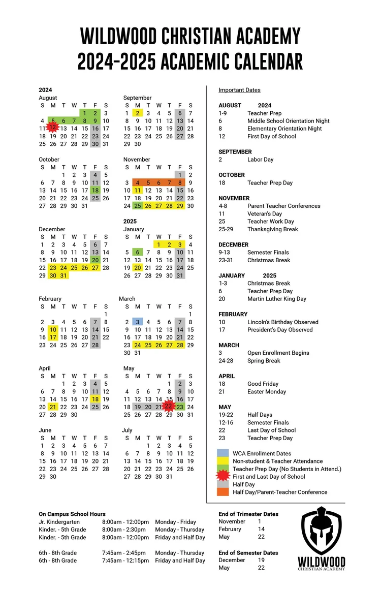 Calendars — Wildwood Christian Academy