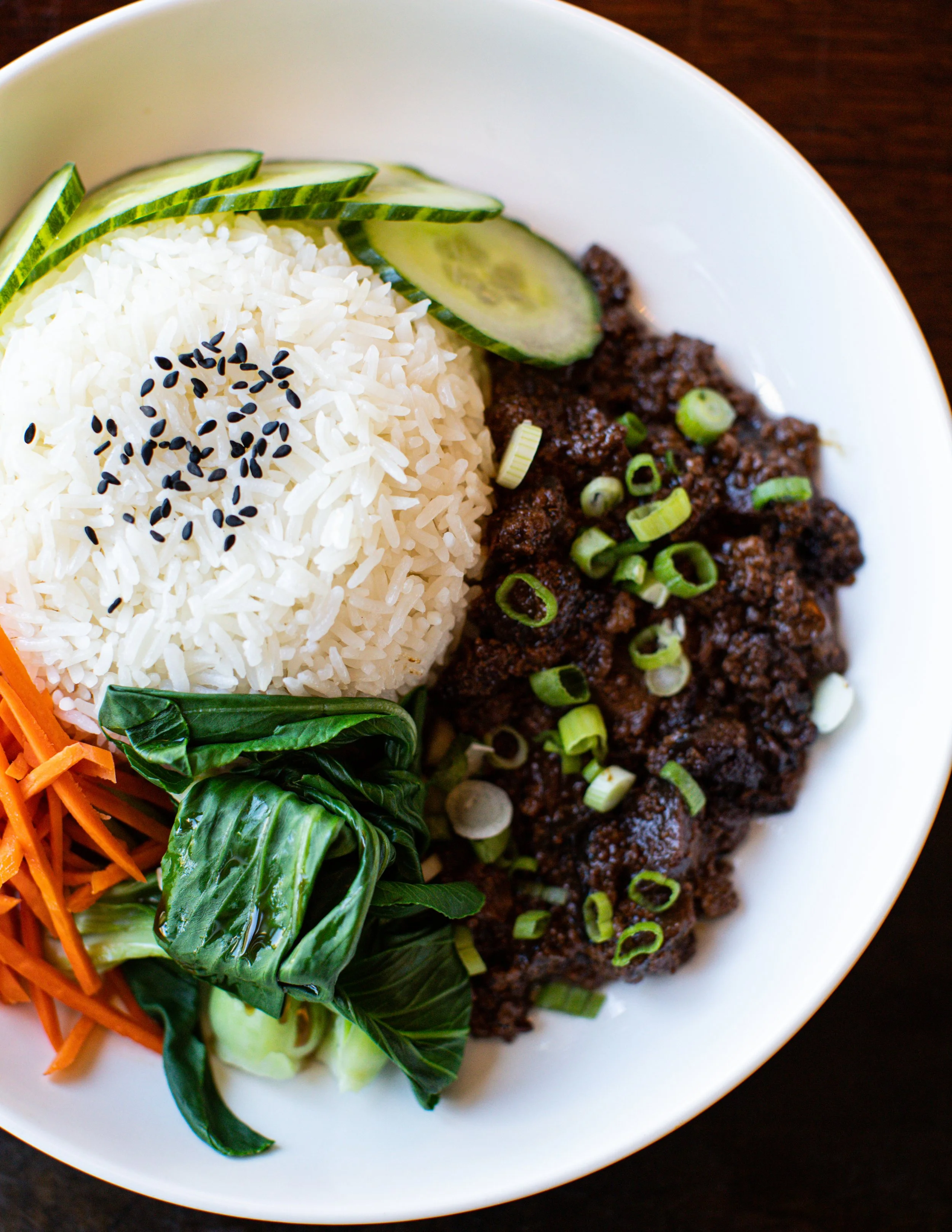 Vegan zha jiang rice bowl