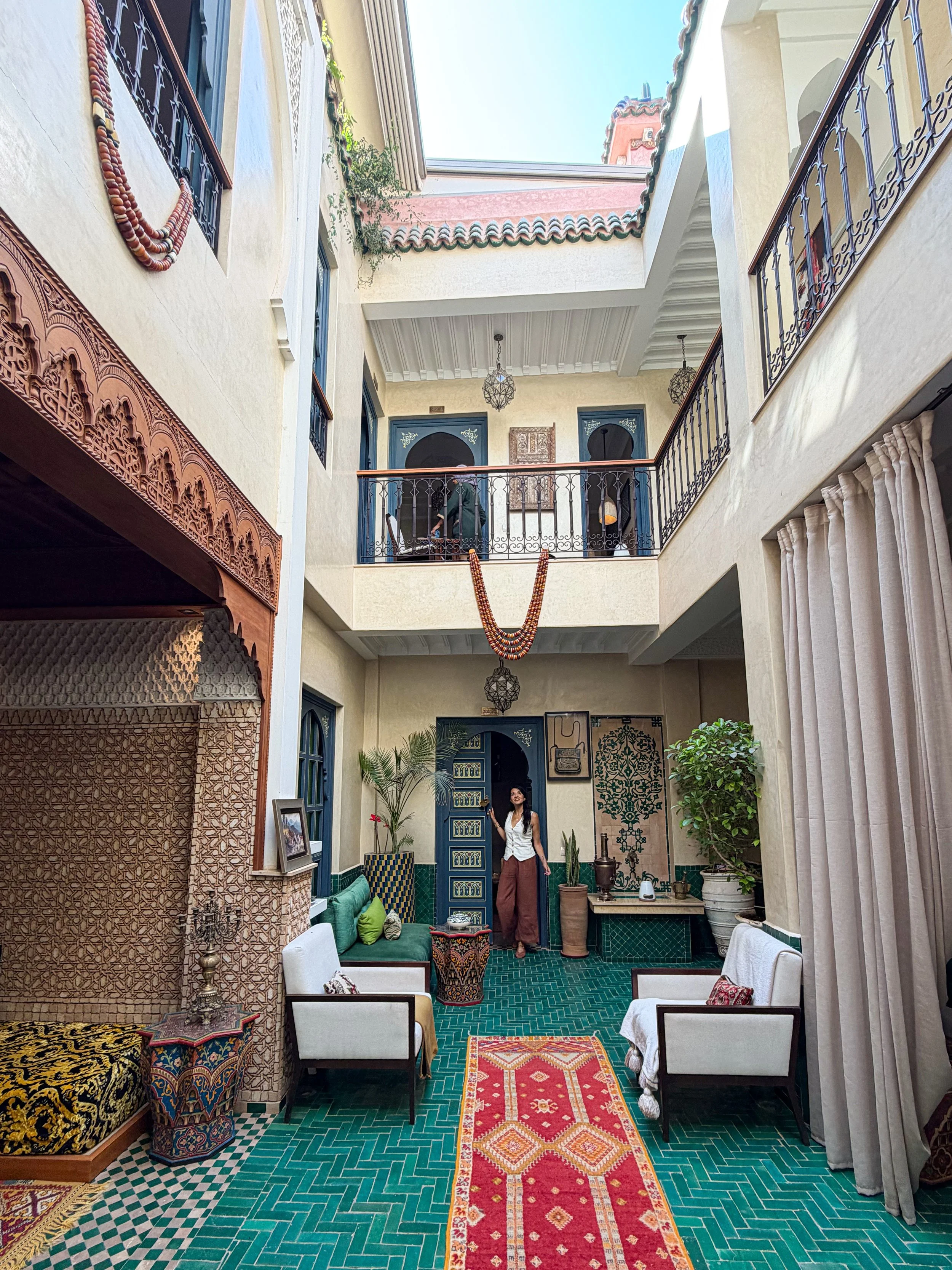 Ashley inside Riad Atrium in Marrakesh