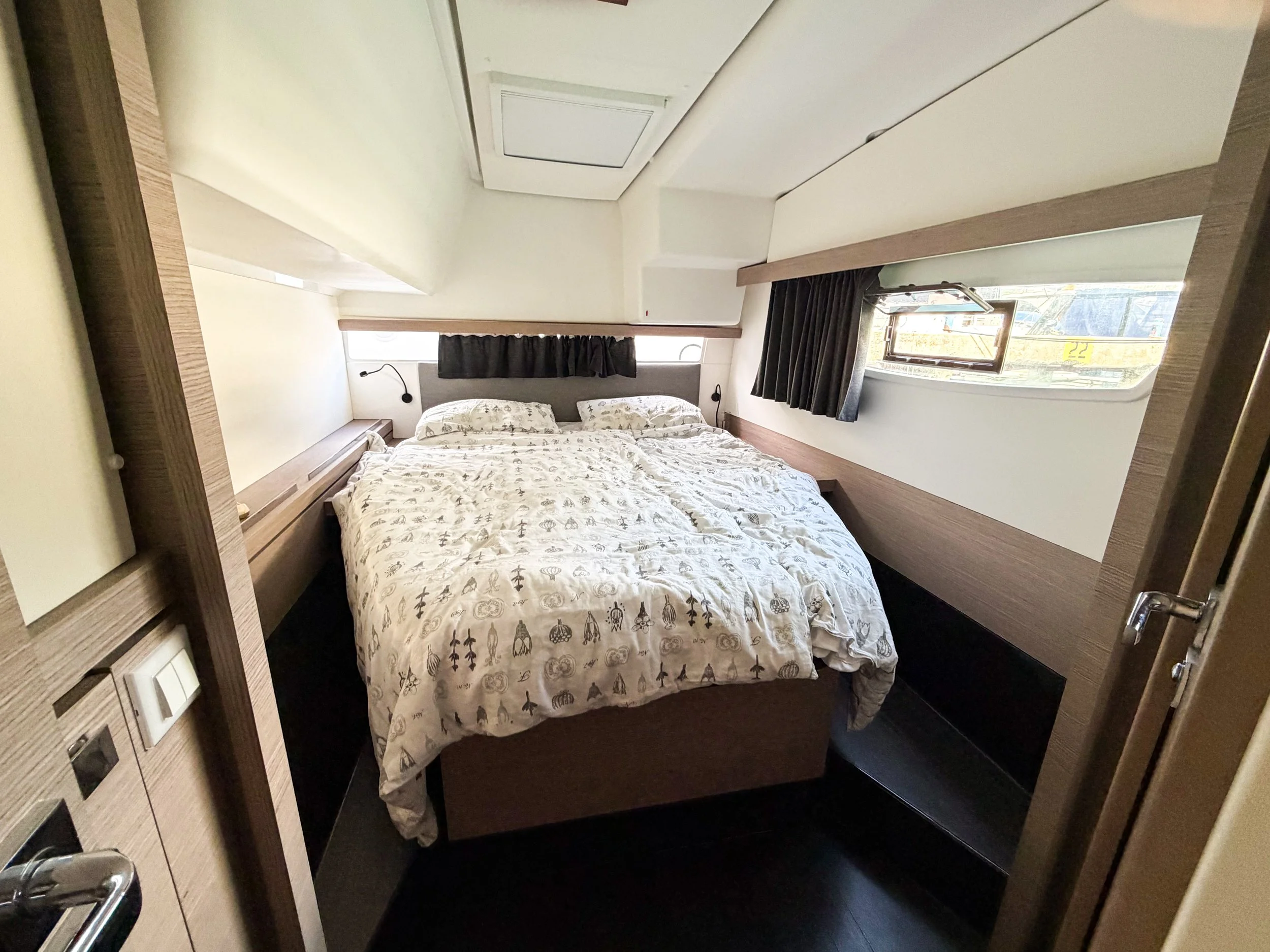 Inside cabin of catamaran