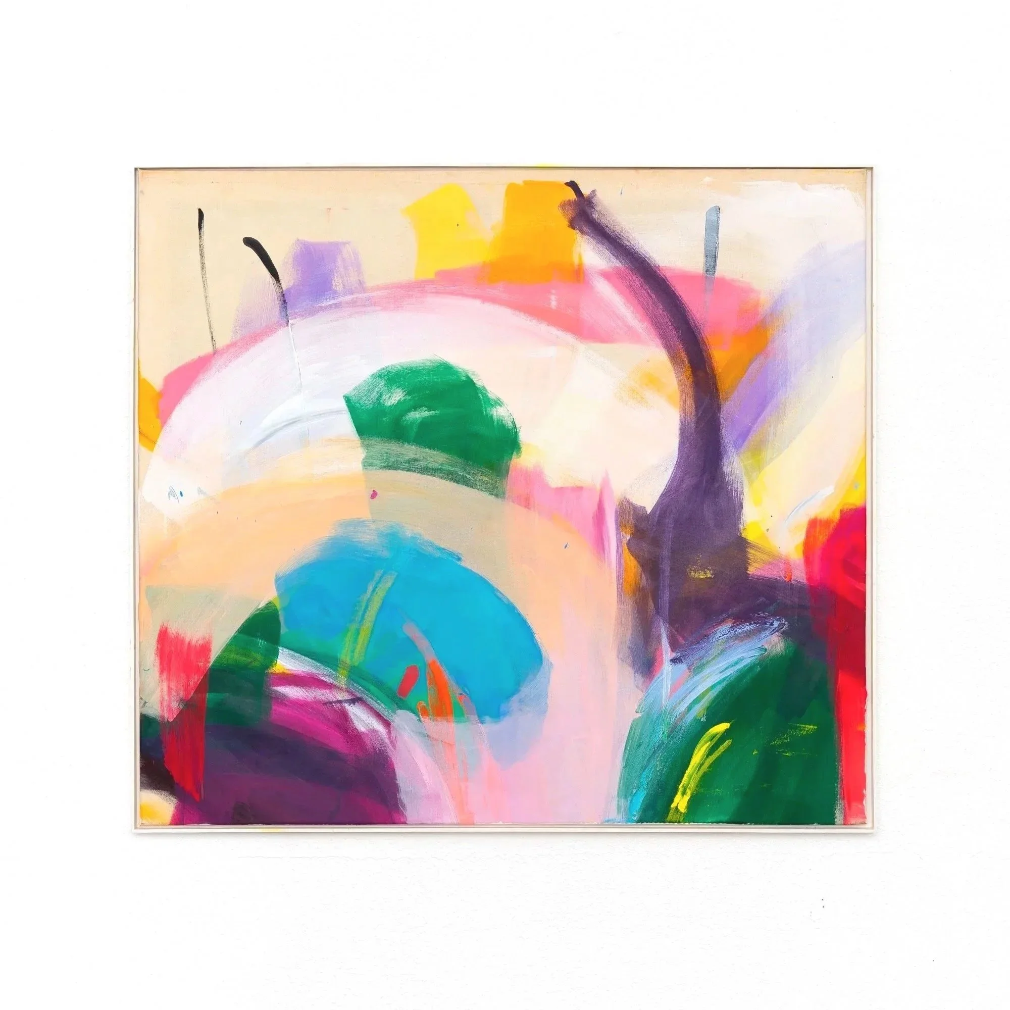 Floating Blobs, 2026, 
oil, acrylic and oil-stick on canvas, 100 × 90 cm