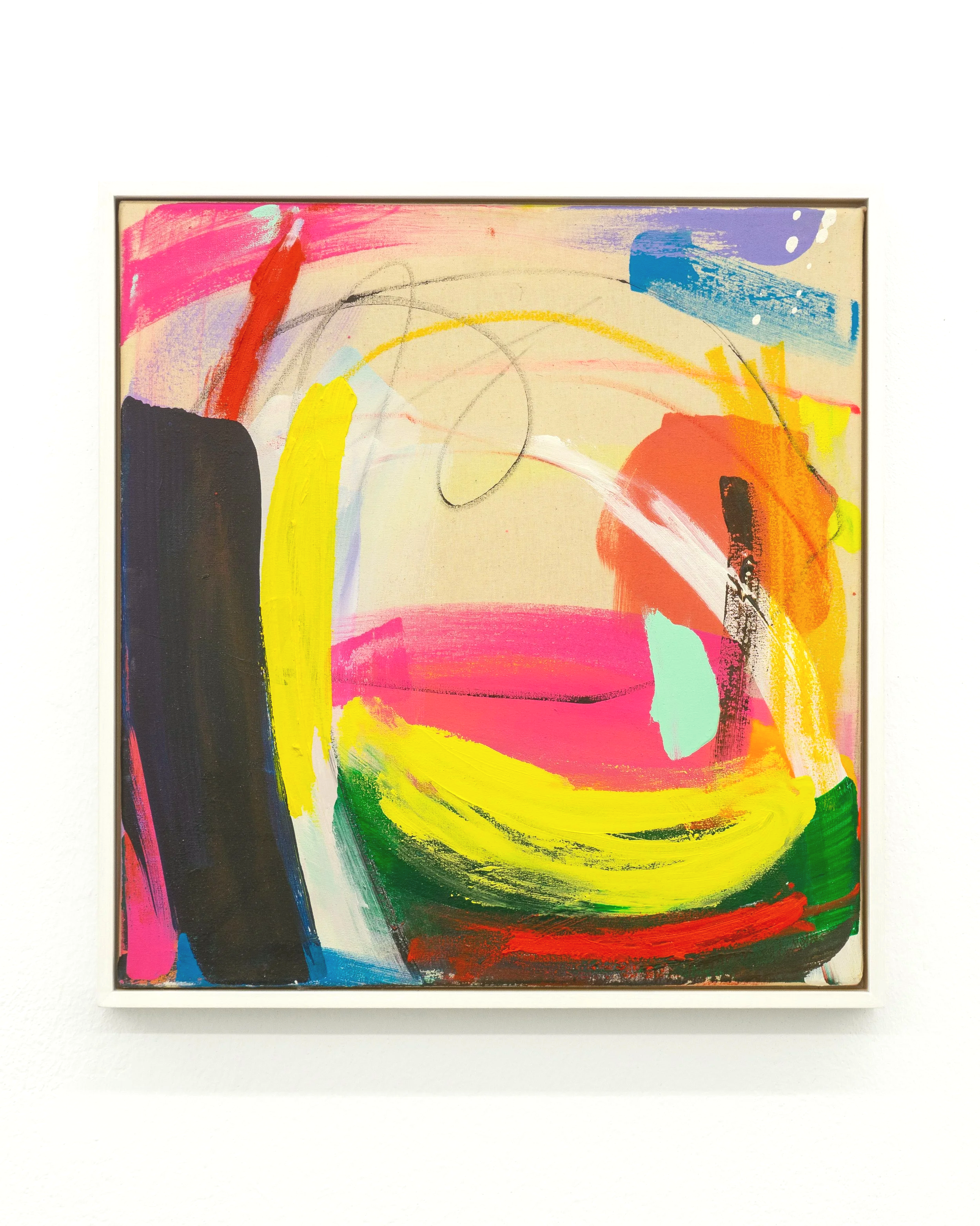 Kick, 2026, 
oil, acrylic and oil-stick on canvas, 40 × 38 cm