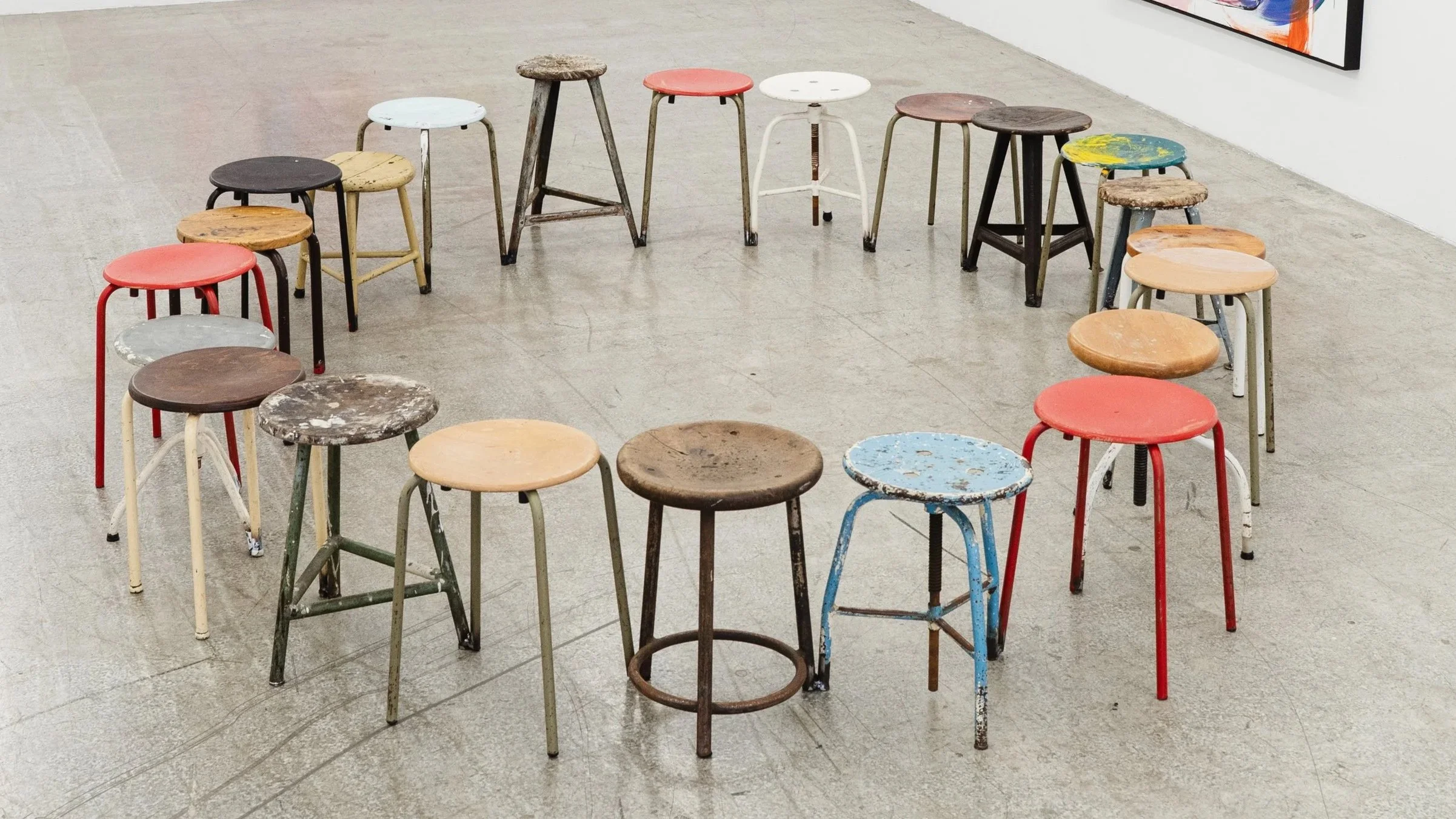 Circle, 2026, 
Used industrial stools welded together ~ 270 x 300 cm 