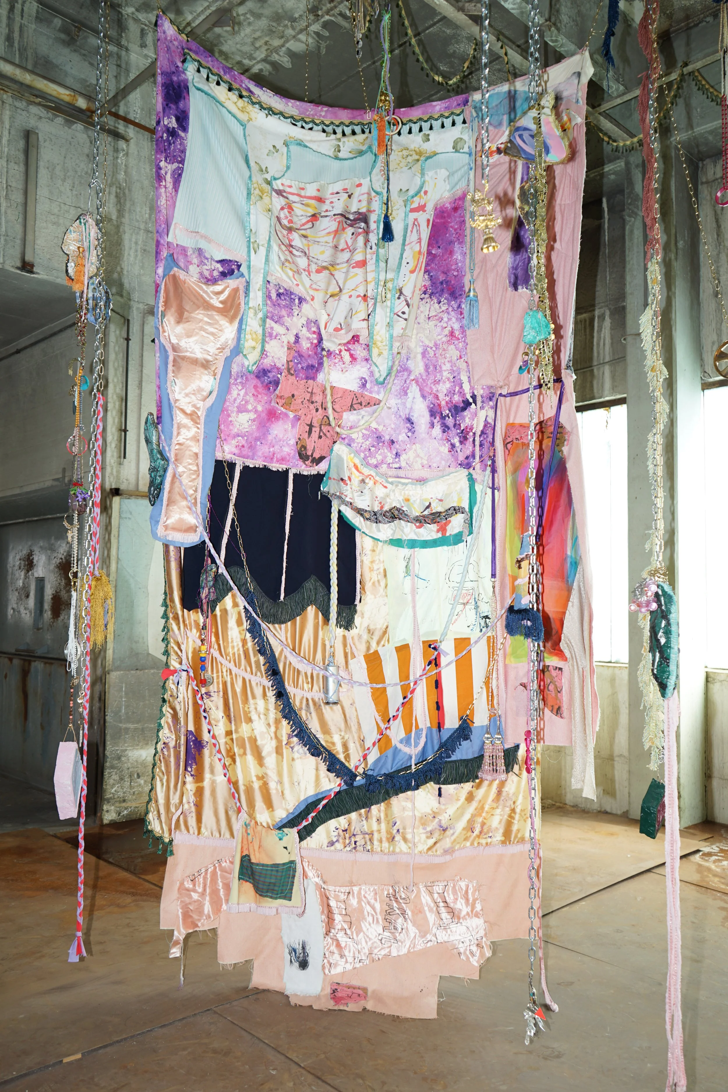 Everything Nice, 203, 
Various textiles sewn together to form a , ~ 530 × 290 cm long wall hanging