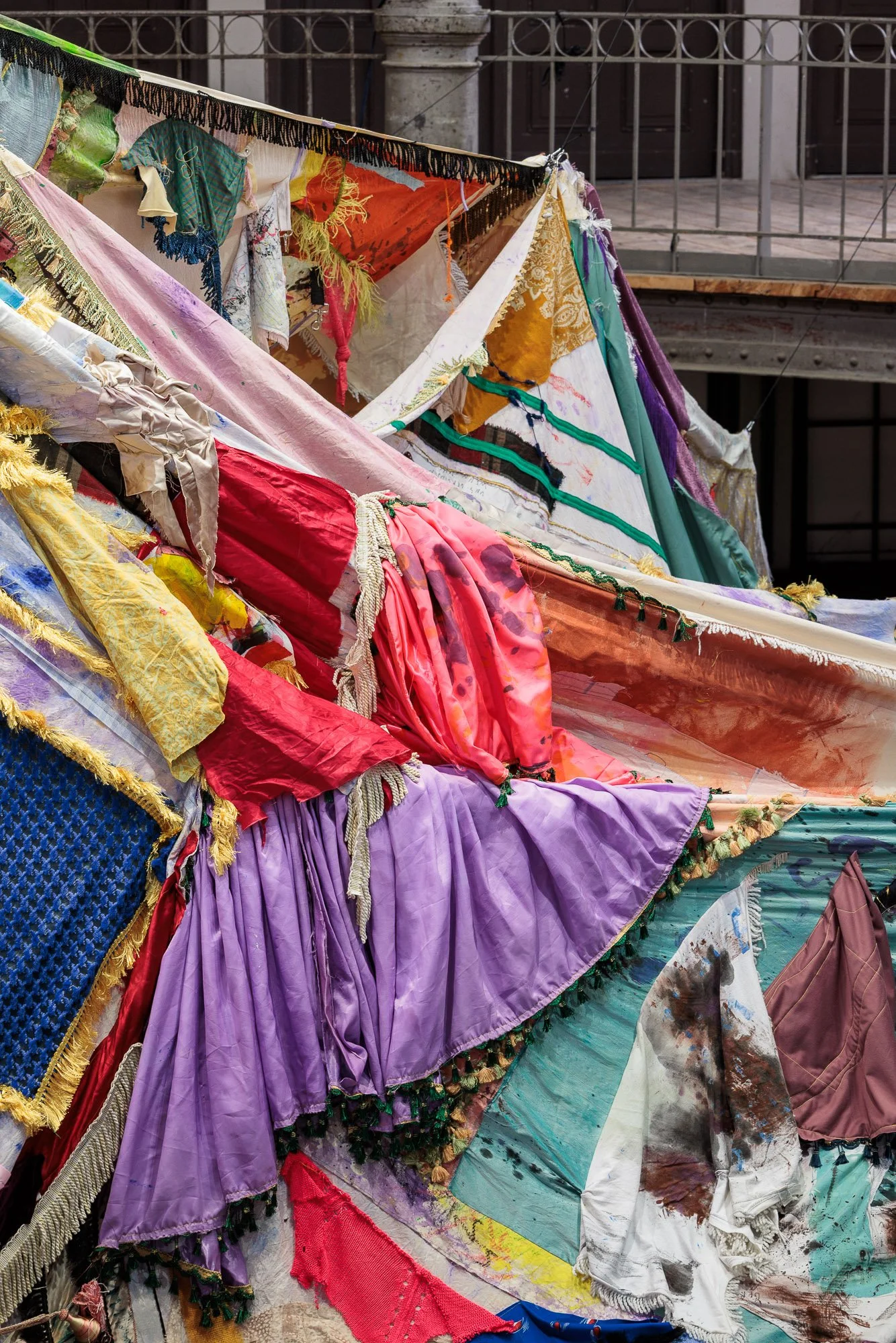 Softstructured Tent, 2026, 
Diverse textiles, ~ 430 × 490 x 310 cm