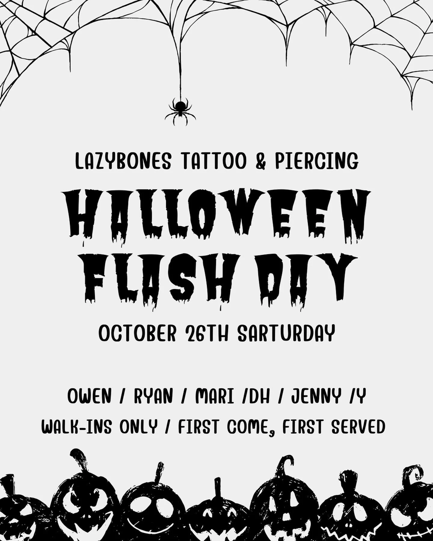 🎃 Halloween Flash Day Sale 🎃

📅 Date: October 26th 
🕚 Time: 11 AM - 7 PM

🚶&zwj;♂️ Walk-in Only | First-Come-First-Served

🕷️ Spooktacular Discounts Available Only This Day:

👻 $50 + GST + $25 potion fee 
🧛 $80 + GST + $25 potion fee 
🧙&zwj;