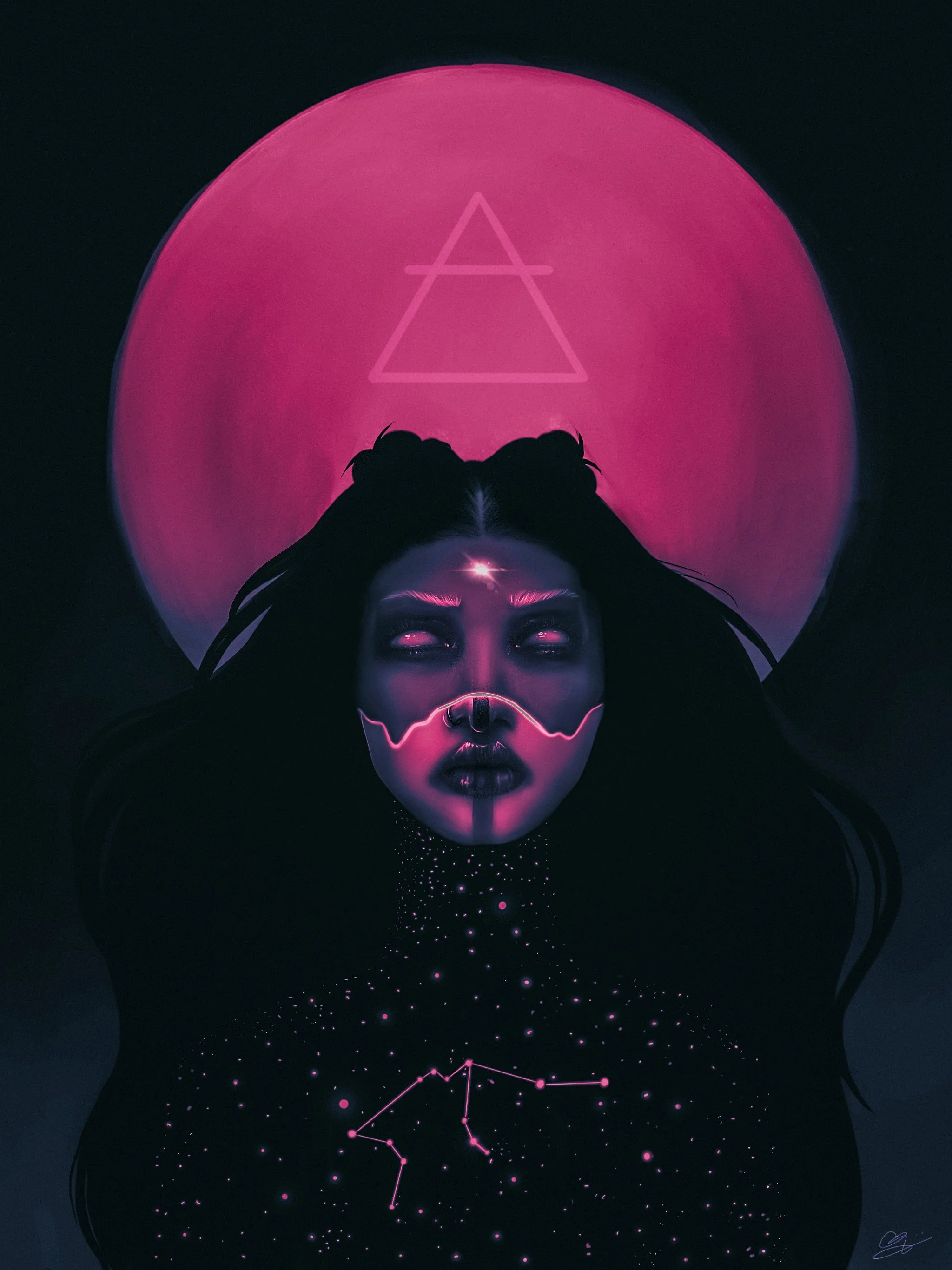 'Aquarius Moon' Digital Illustration made in Procreate and Photoshop